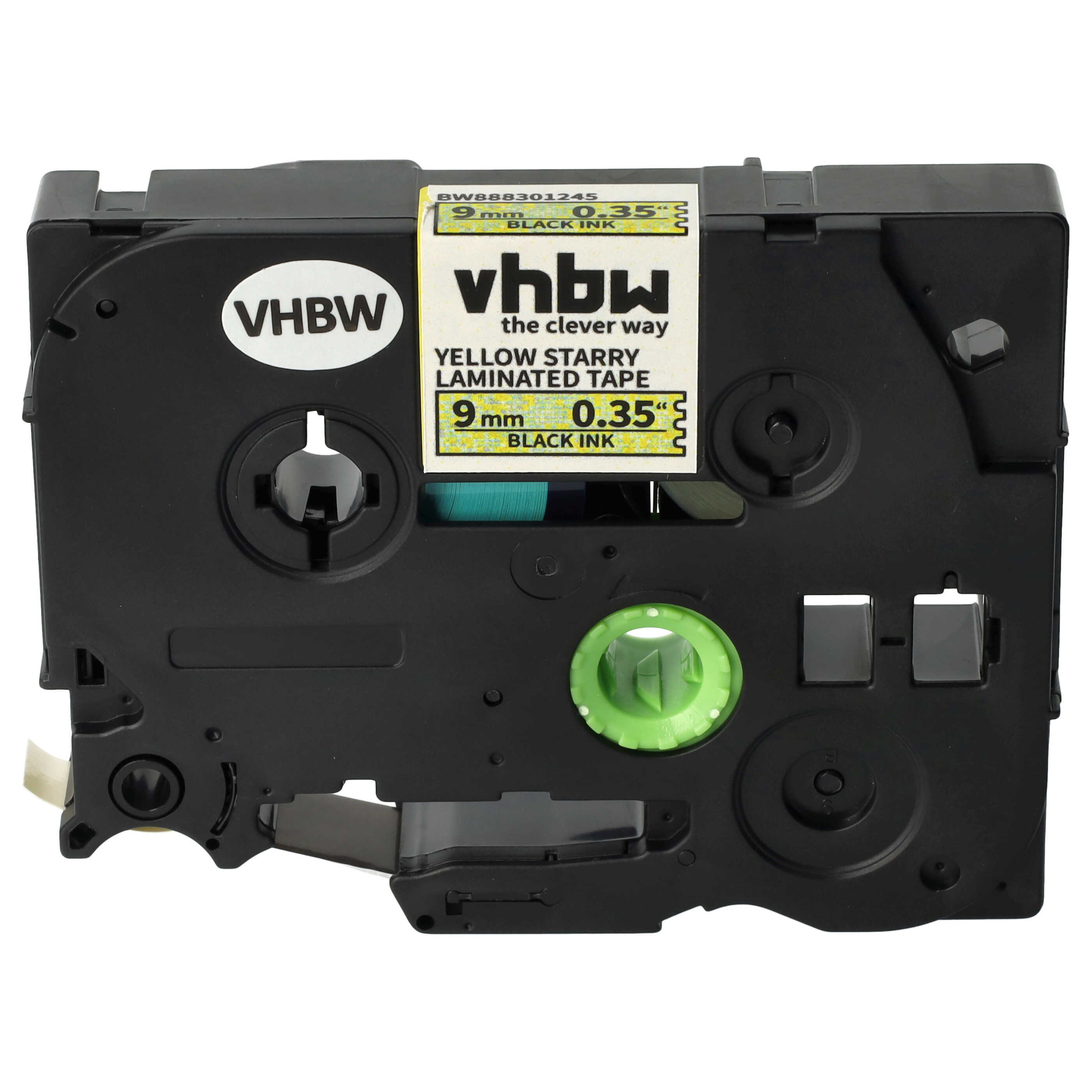 Label Tape as Replacement for Brother TZE-621L1 - 9 mm Black to Yellow (Glitter)
