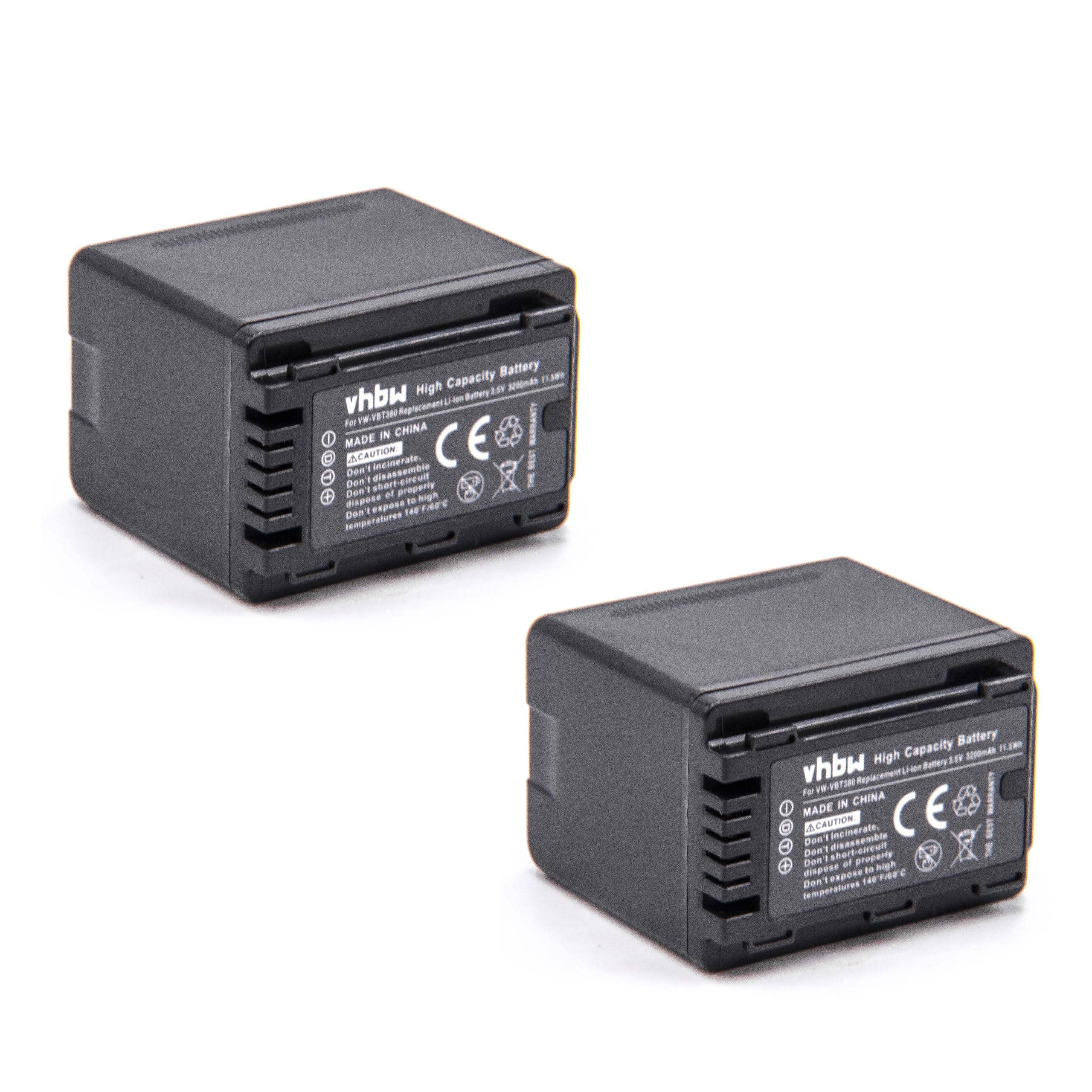 Videocamera 2x Battery replaces Panasonic VW-VBK180, VW-VBK360, VW-VBT380, VW-VBT190 - 3200 mAh 3.6 V Li-Ion