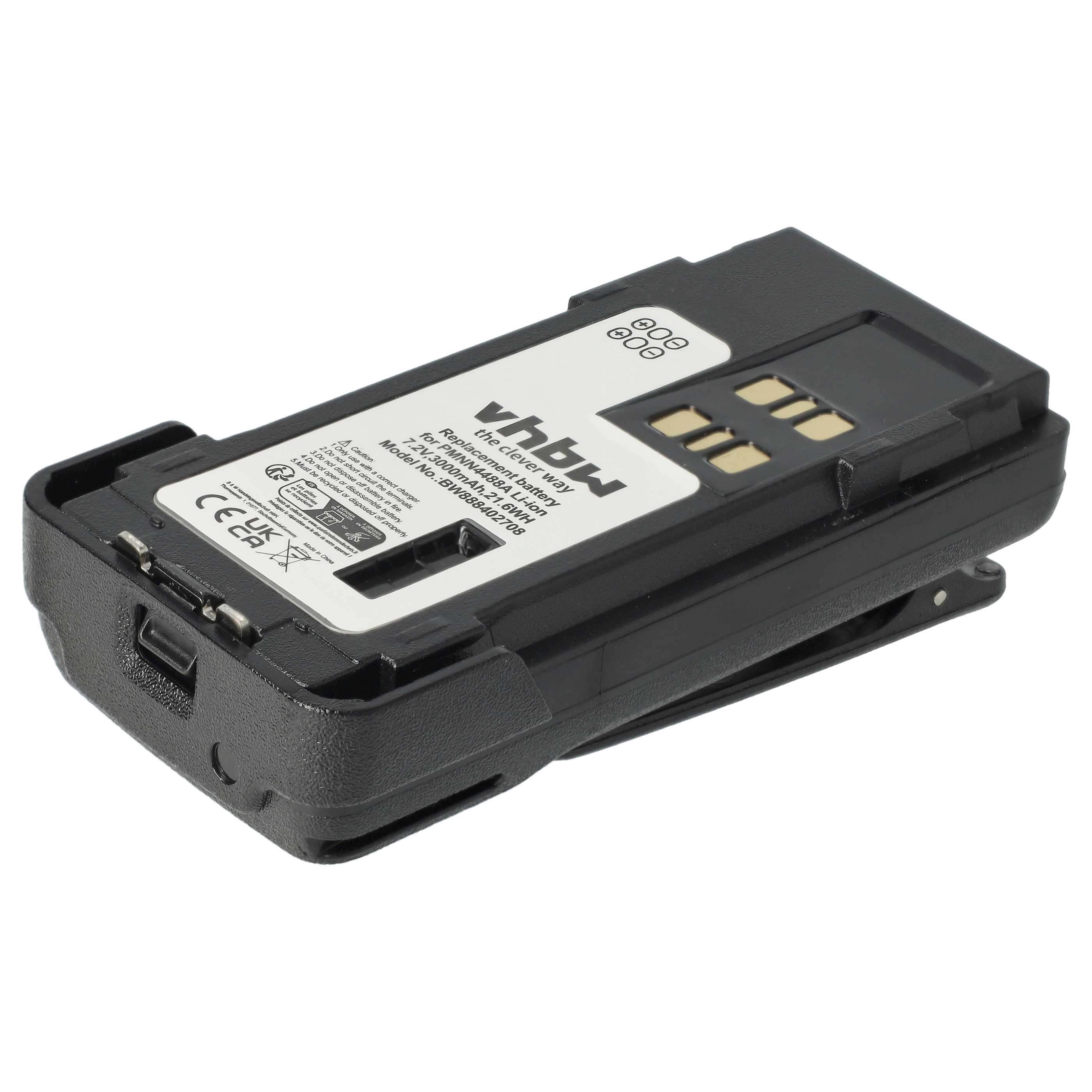 Radio 10x Battery replaces Motorola PMNN441, PMNN4415, PMNN4415AR - 3000 mAh 7.2 V Li-Ion + Belt Clip