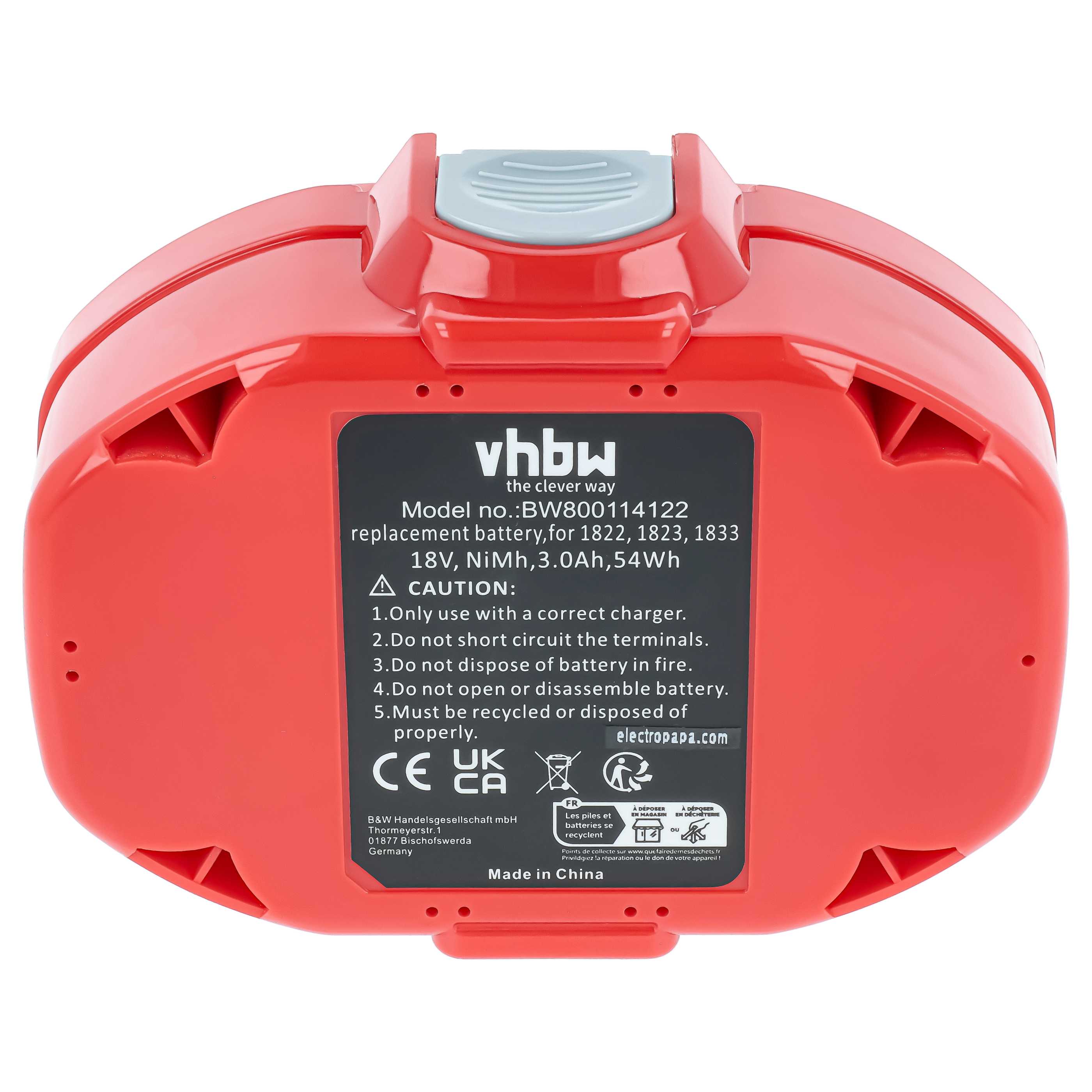 Battery replaces Makita 1835, 1834, 1835F, 1833, 1823, 1822 Electric Power Tool - 3000 mAh, 18 V, NiMH