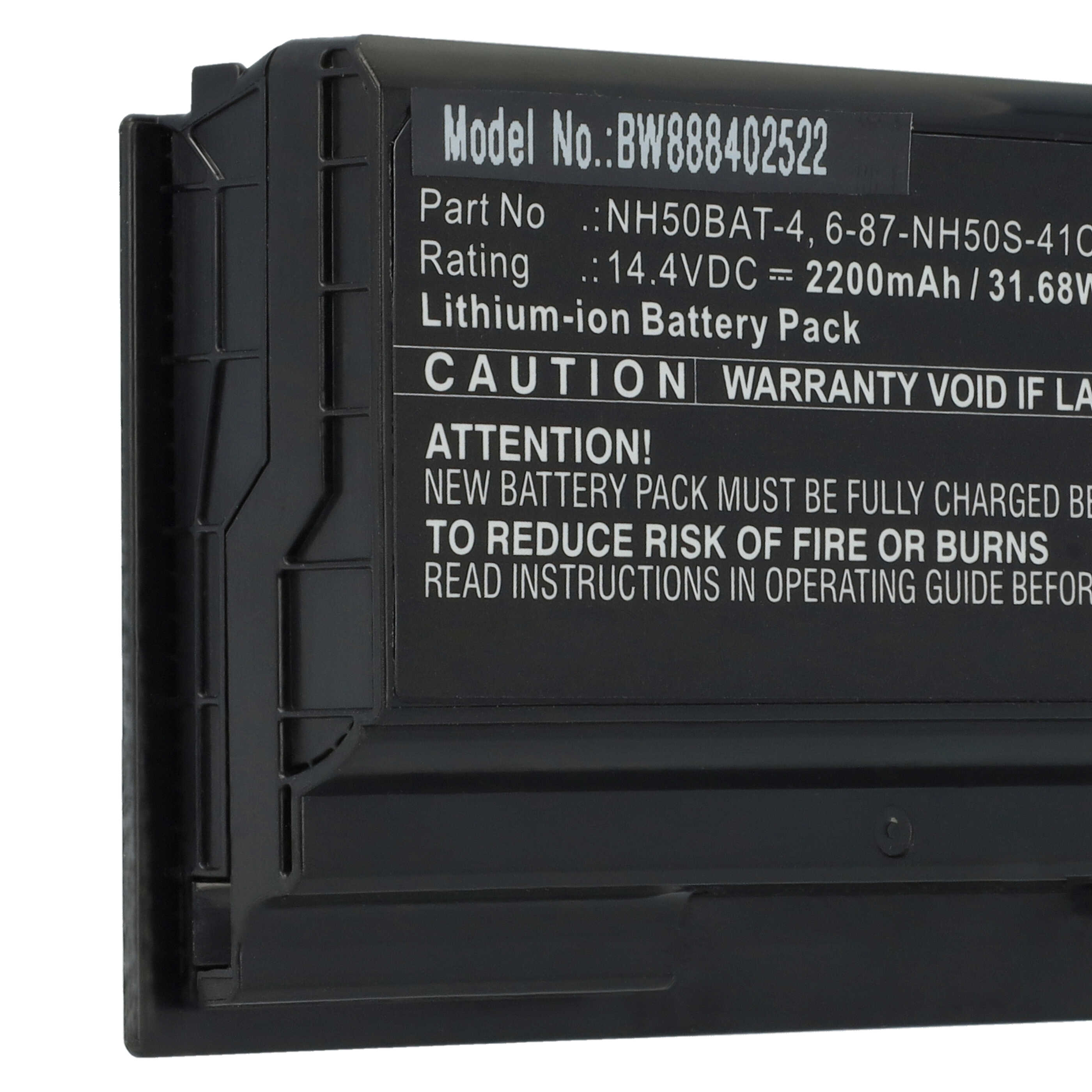 Batterie remplace Aorus 6-87-NH50S-41C00, NH50BAT-4 pour ordinateur portable - 2200mAh 14,4V Li-ion