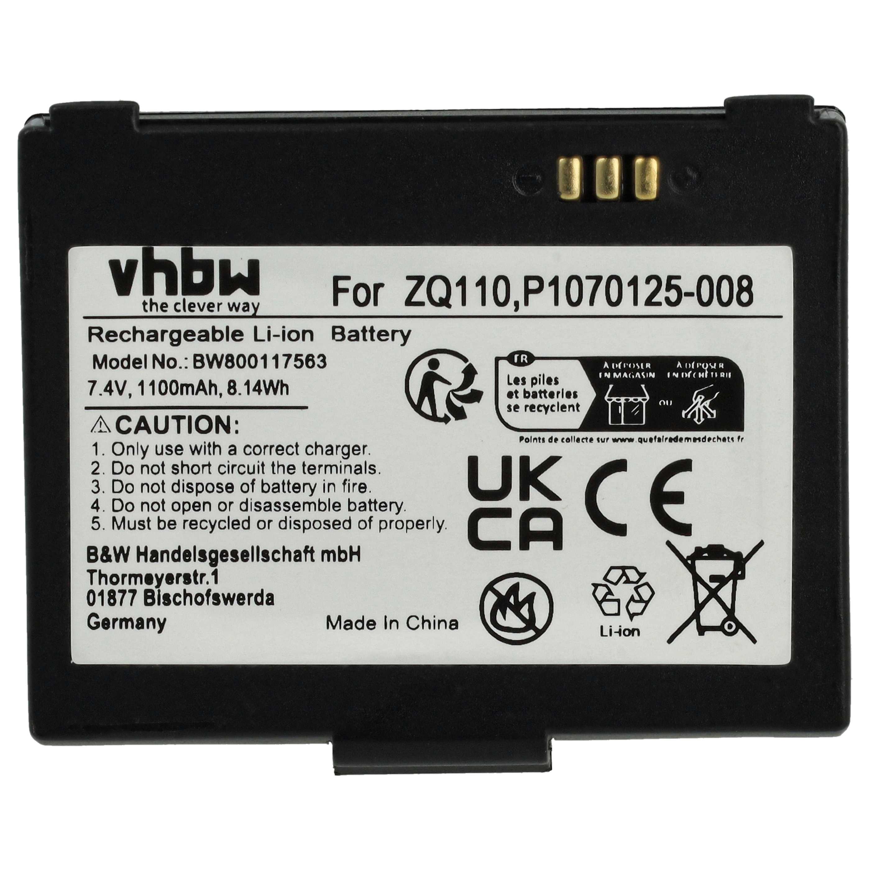 Akku als Ersatz für Bixolon K409-00007A, PBP-R200 für Bixolon Barcodescanner - 1100mAh 7,4V Li-Ion