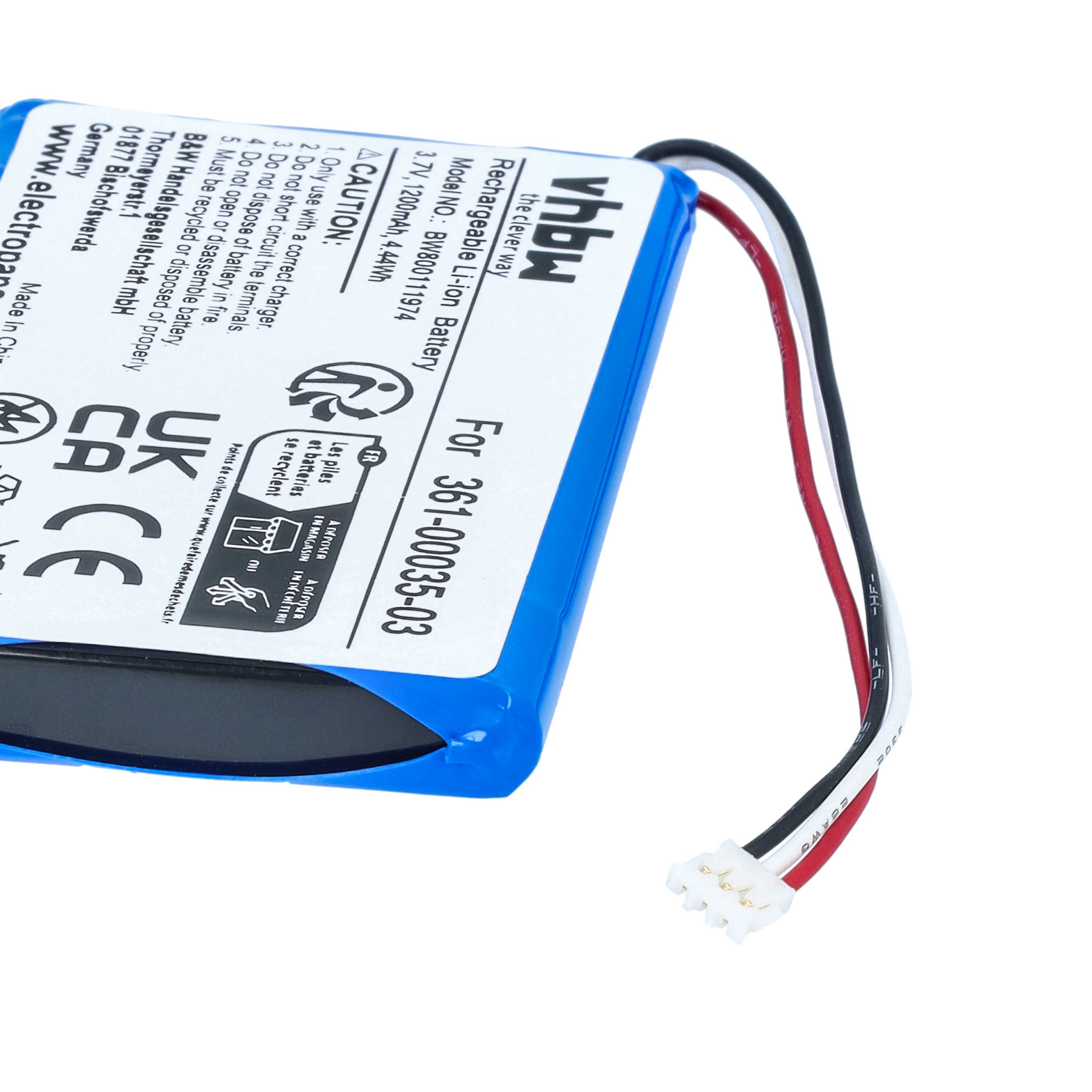 GPS Battery replaces Garmin 361-00035-03, AI32AI32FA14Y, 361-00035-00, KE37BE49D0DX3 - 1200mAh, 3.7V