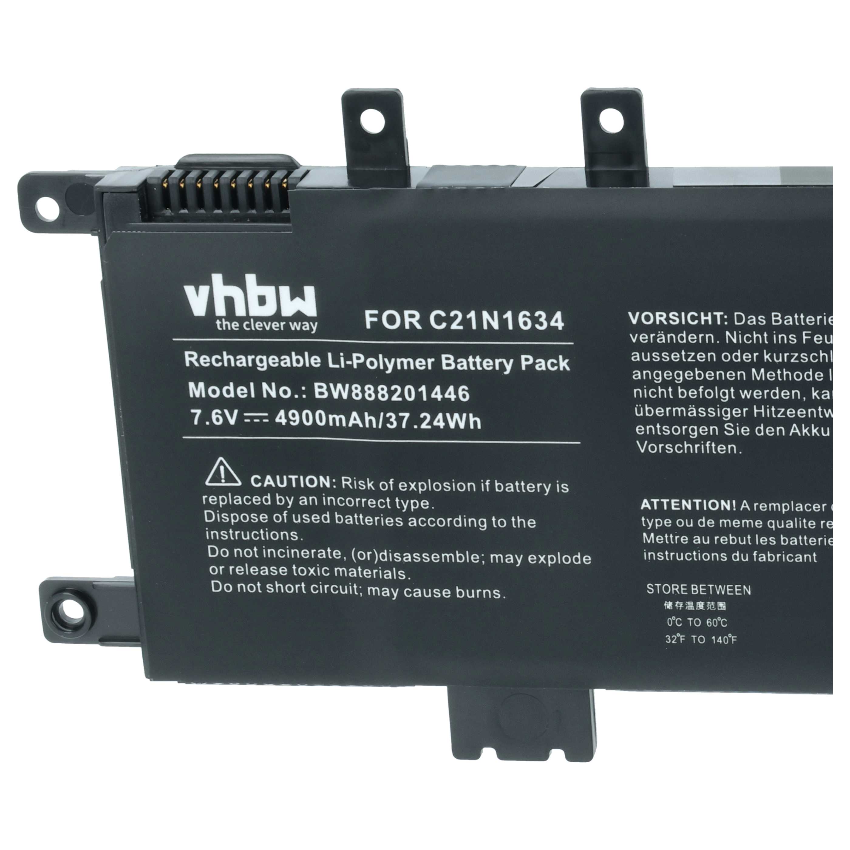 Akumulator do laptopa zamiennik Asus 0B200-02550200, 0B200-02550000, C21N1634 - 4900 mAh 7,6 V LiPo, czarny