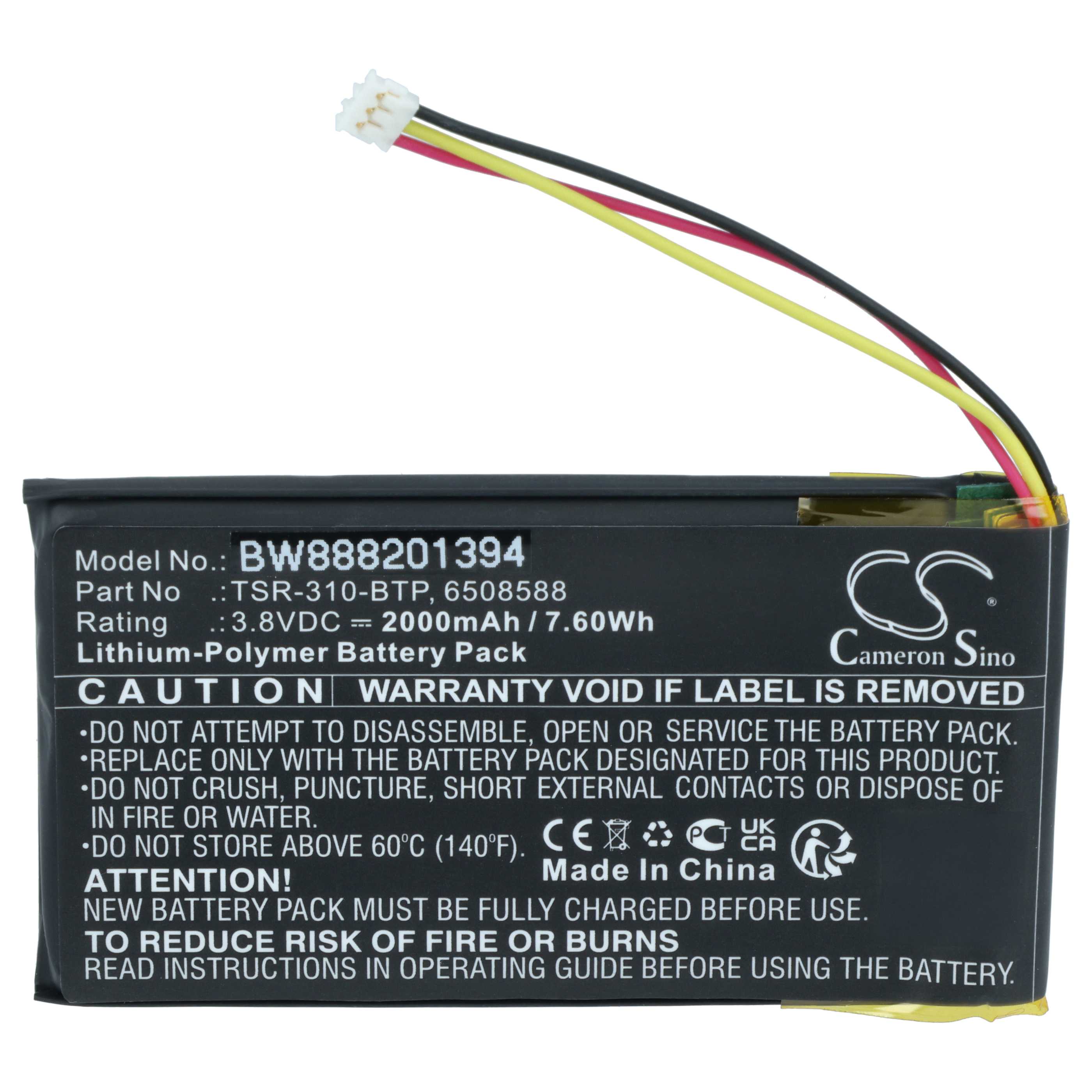 Handheld Computer Battery replaces Crestron 6508588, TSR-310-BTP - 2000mAh, 3.8V