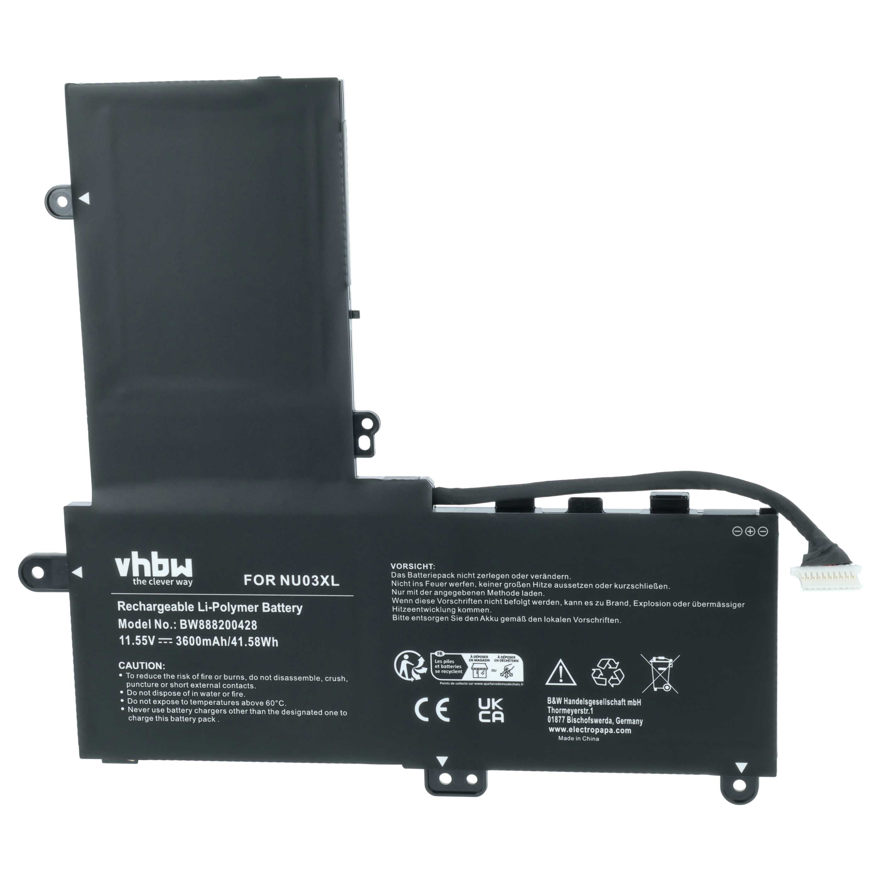 Akumulator do laptopa zamiennik HP 843536-541, 844201-850, 844201-855 - 3600 mAh 11,55 V Li-Ion, czarny