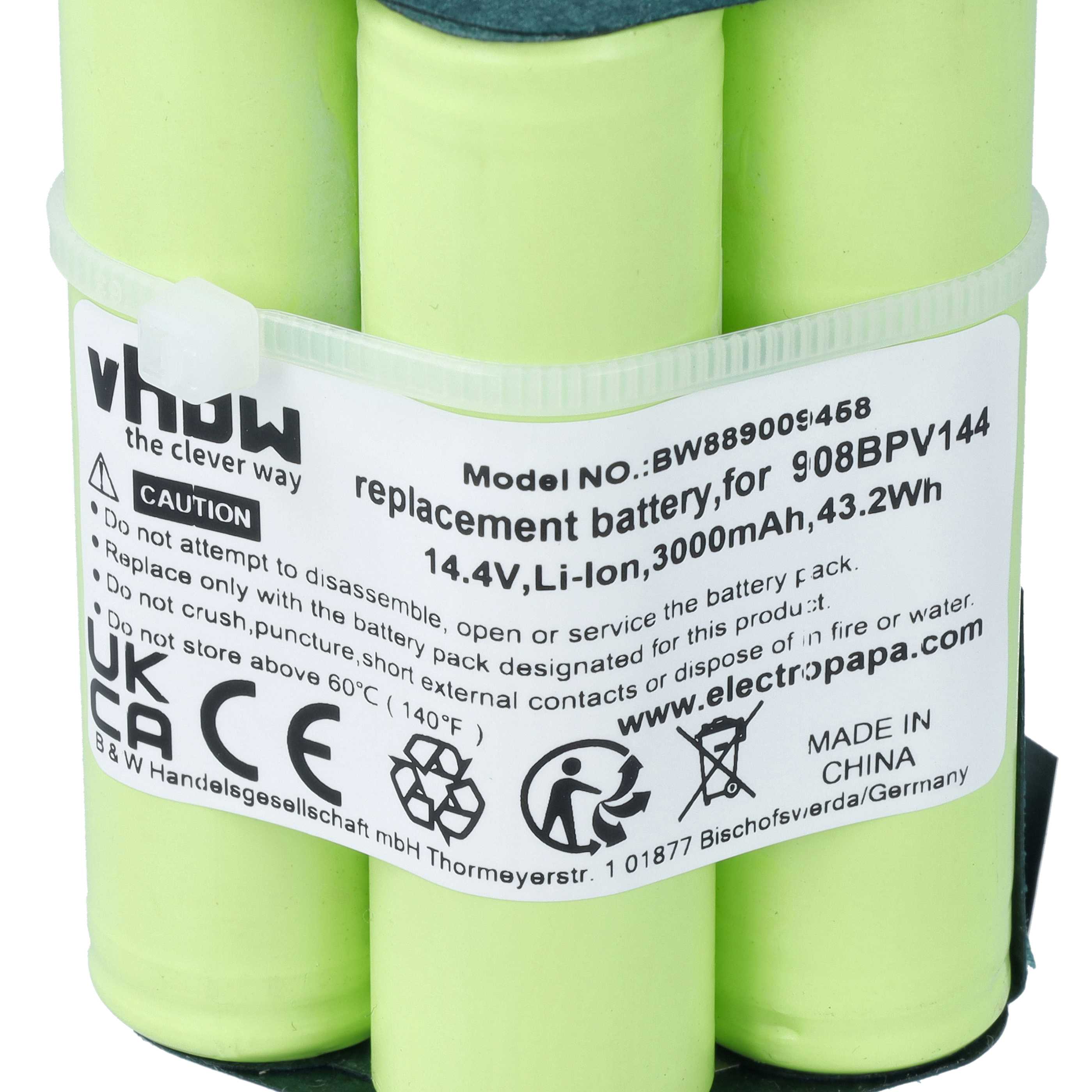 Akku als Ersatz für Bosch 908BPV144 für Bosch Staubsauger - 3000mAh 14,4V Li-Ion