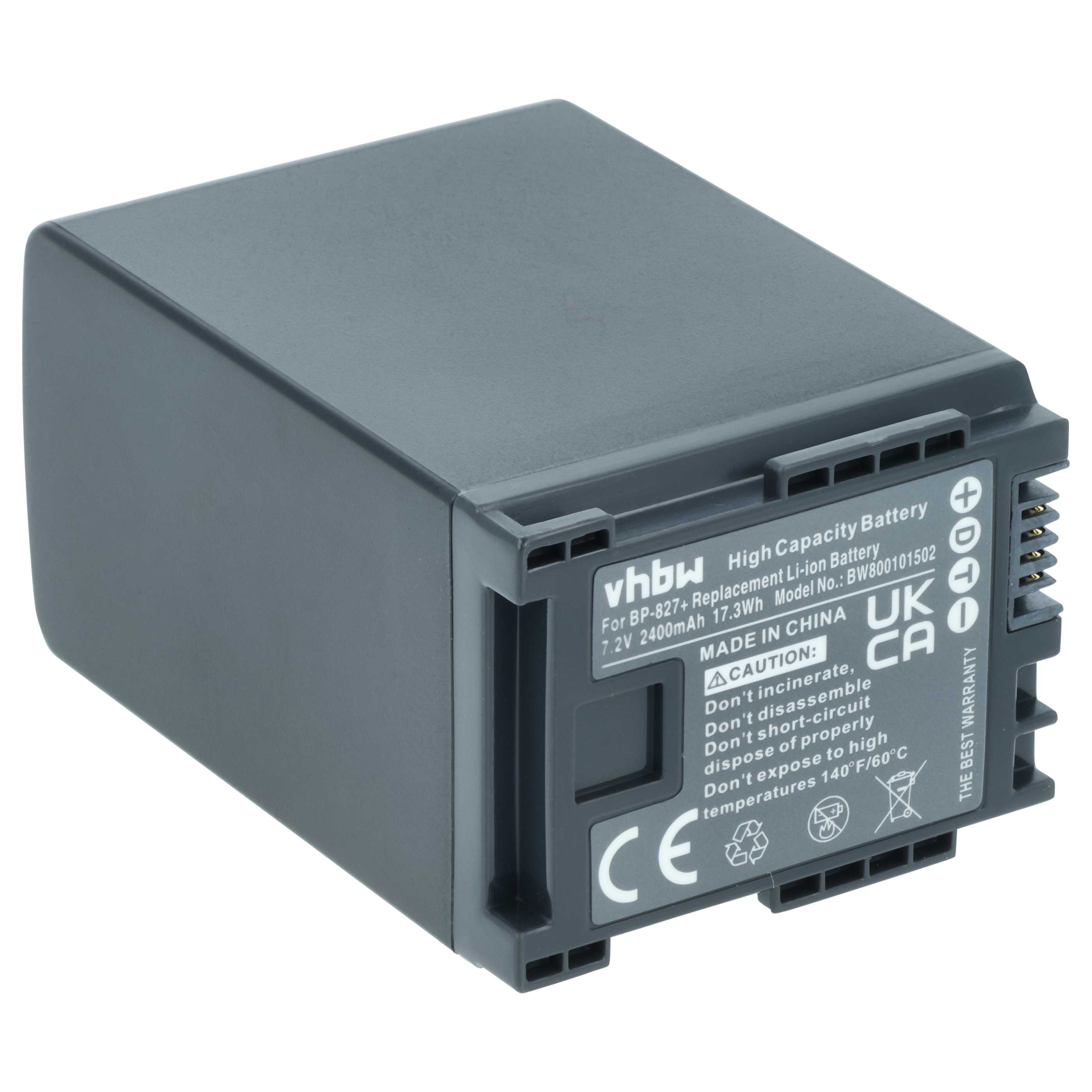 Videocamera Battery replaces Canon BP-828, 2740B002, BP-827 - 2400 mAh 7.2 V Li-Ion