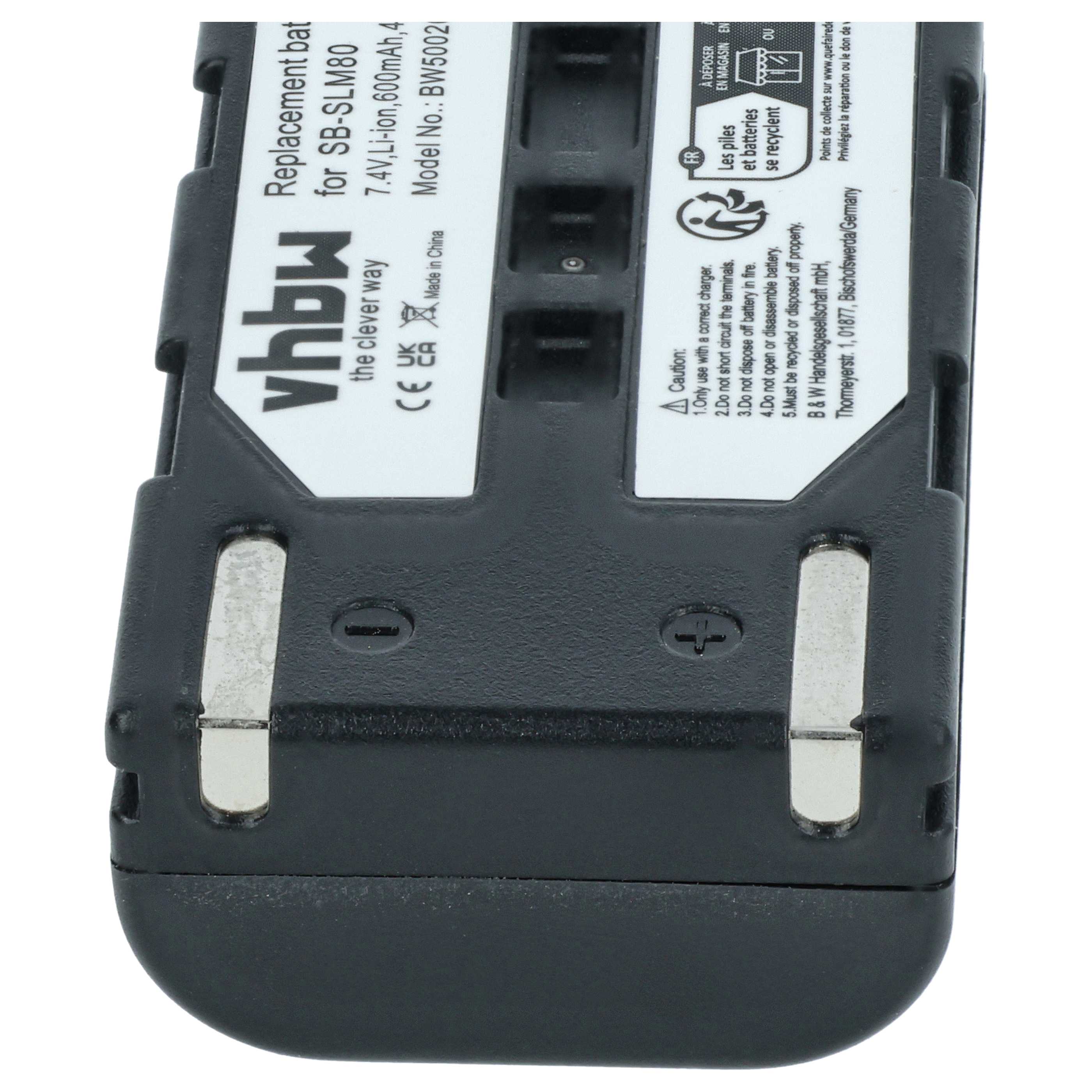 Videocamera Battery replaces Samsung SB-LSM160, SB-LSM320, SB-LSM80 - 600 mAh 7.2 V Li-Ion