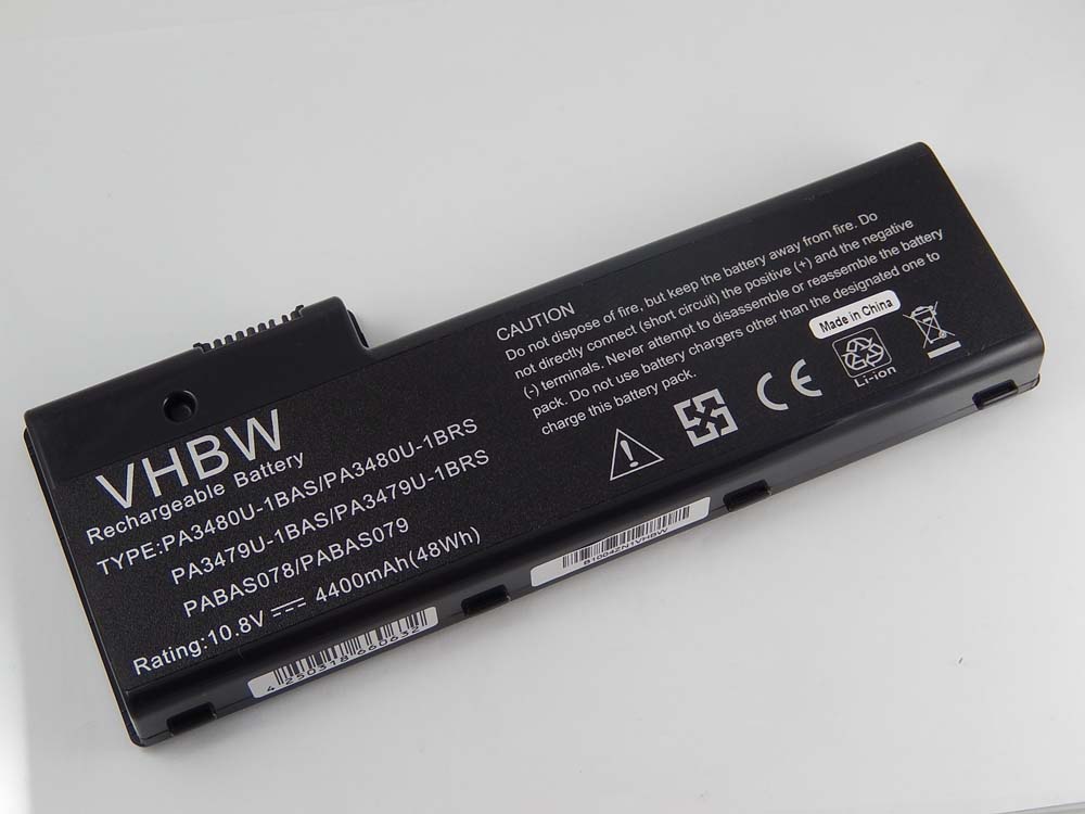 Notebook Battery Replacement for Toshiba PA3479U-1BRS, PABAS078, PA3480U-1BRS - 4400mAh 10.8V Li-Ion, black