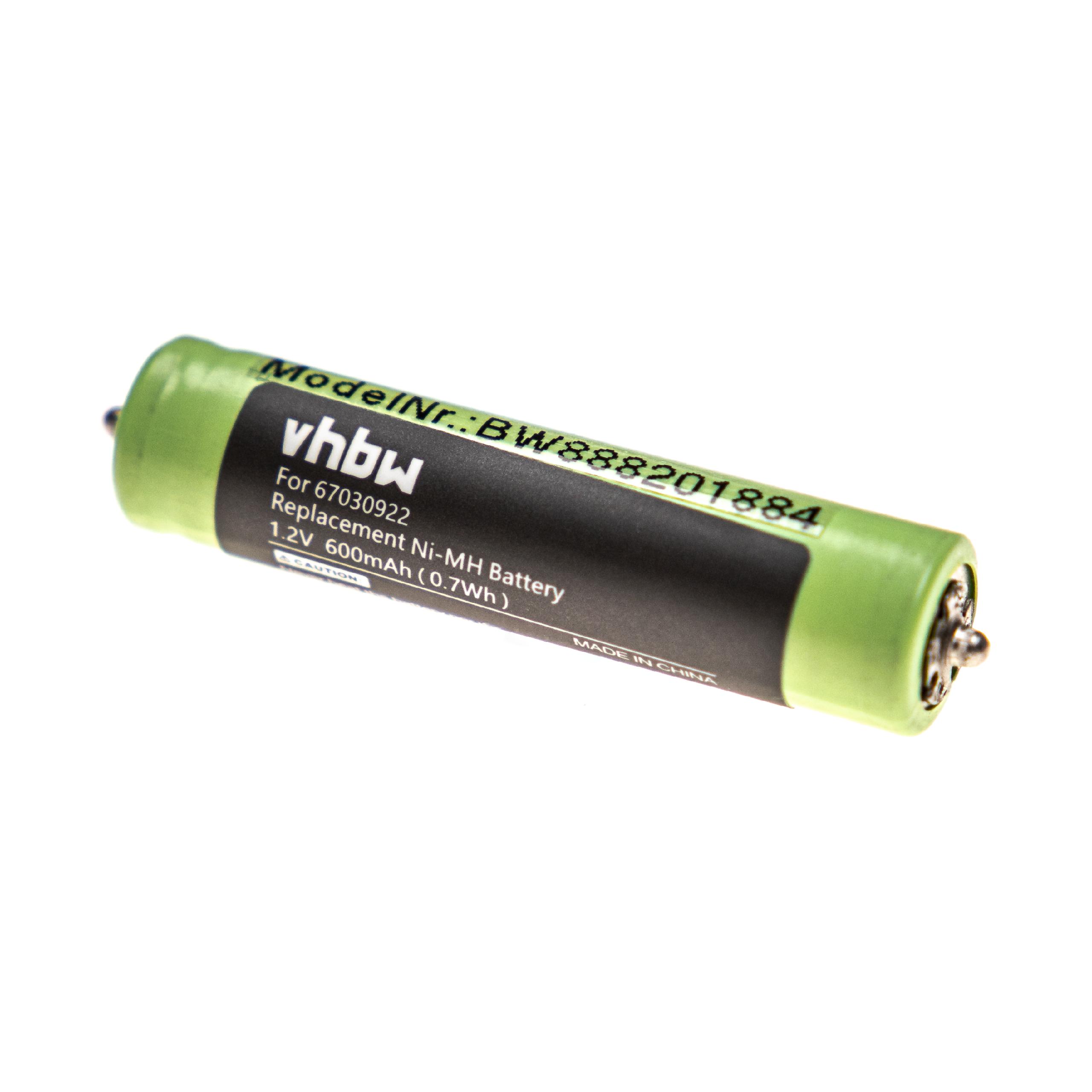 Batteries (2x pièces) remplace Braun 7030922, 67030922, 1HR-4UC pour rasoir électrique - 600mAh 1,2V NiMH