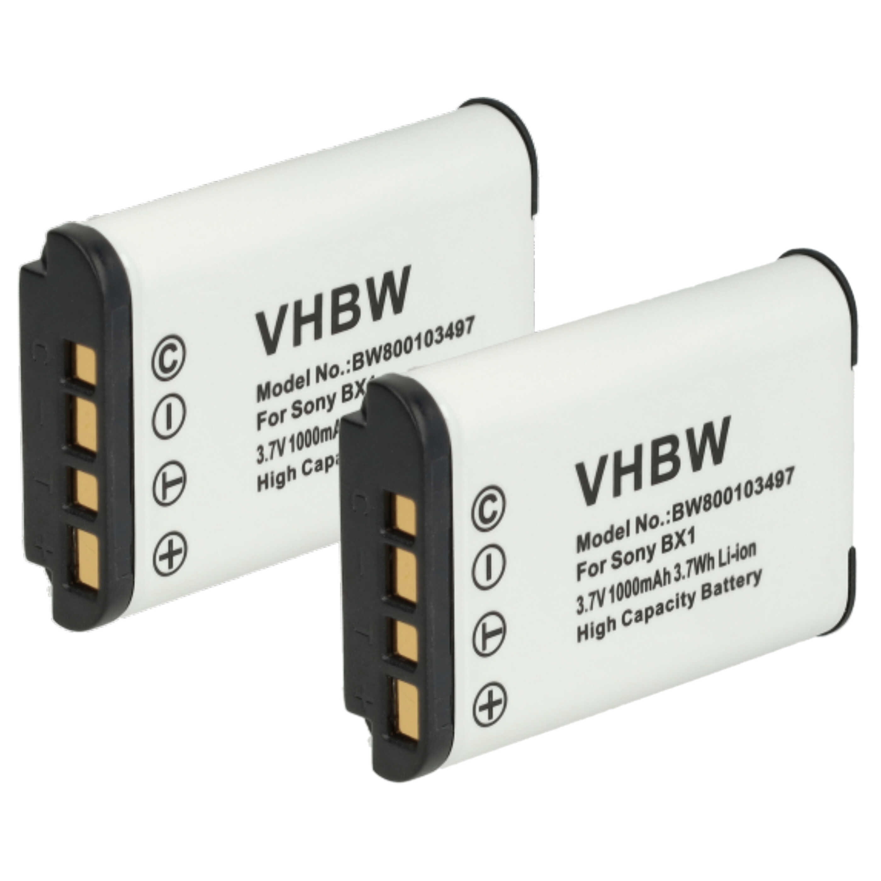 2x Battery replaces Sony NP-BX1 - 1000mAh, 3.6V, Li-Ion