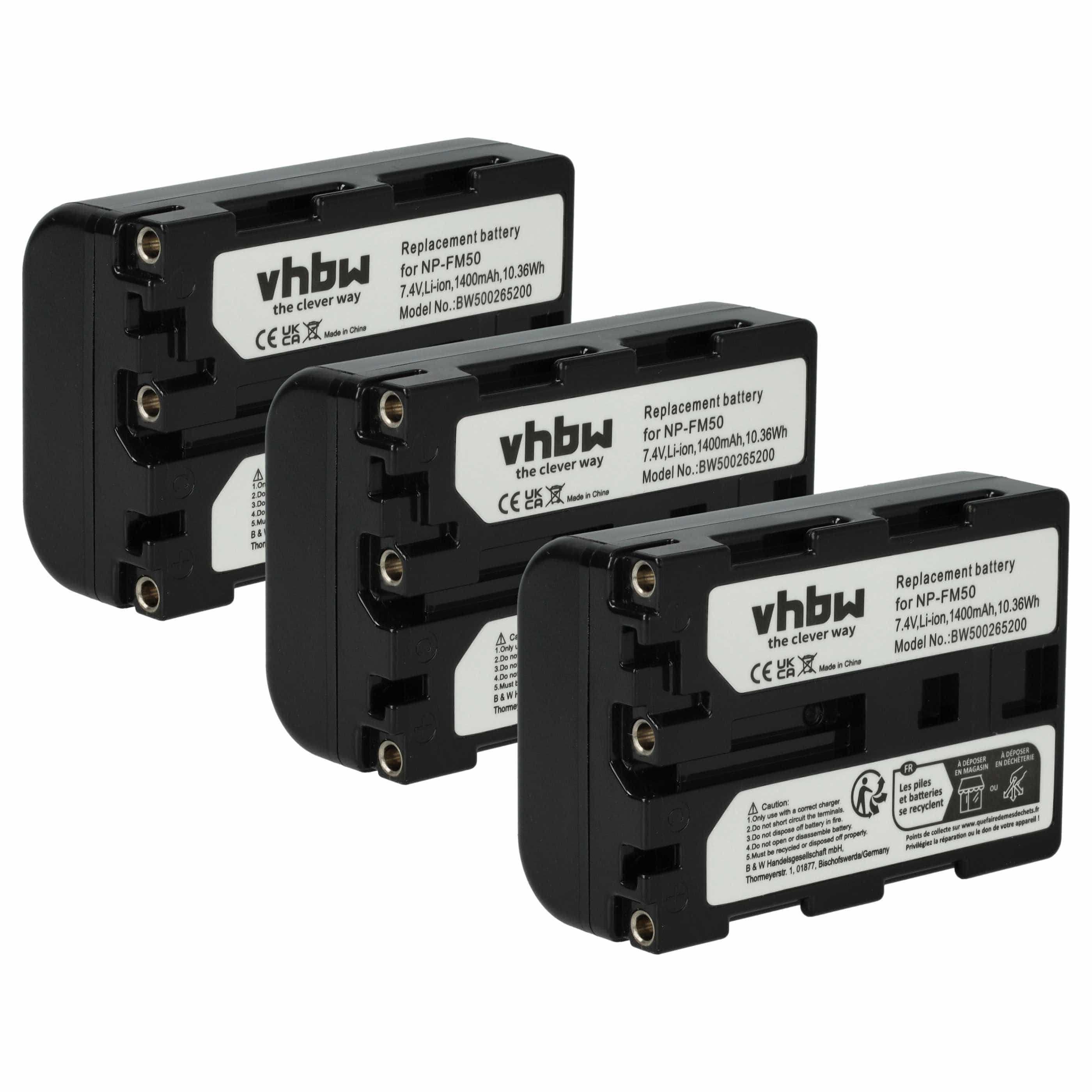 Videocamera 3x Battery replaces Sony NP-FM30, NP-FM50, NP-FM70, NP-FM90, NP-FM91 - 1400 mAh 7.4 V Li-Ion