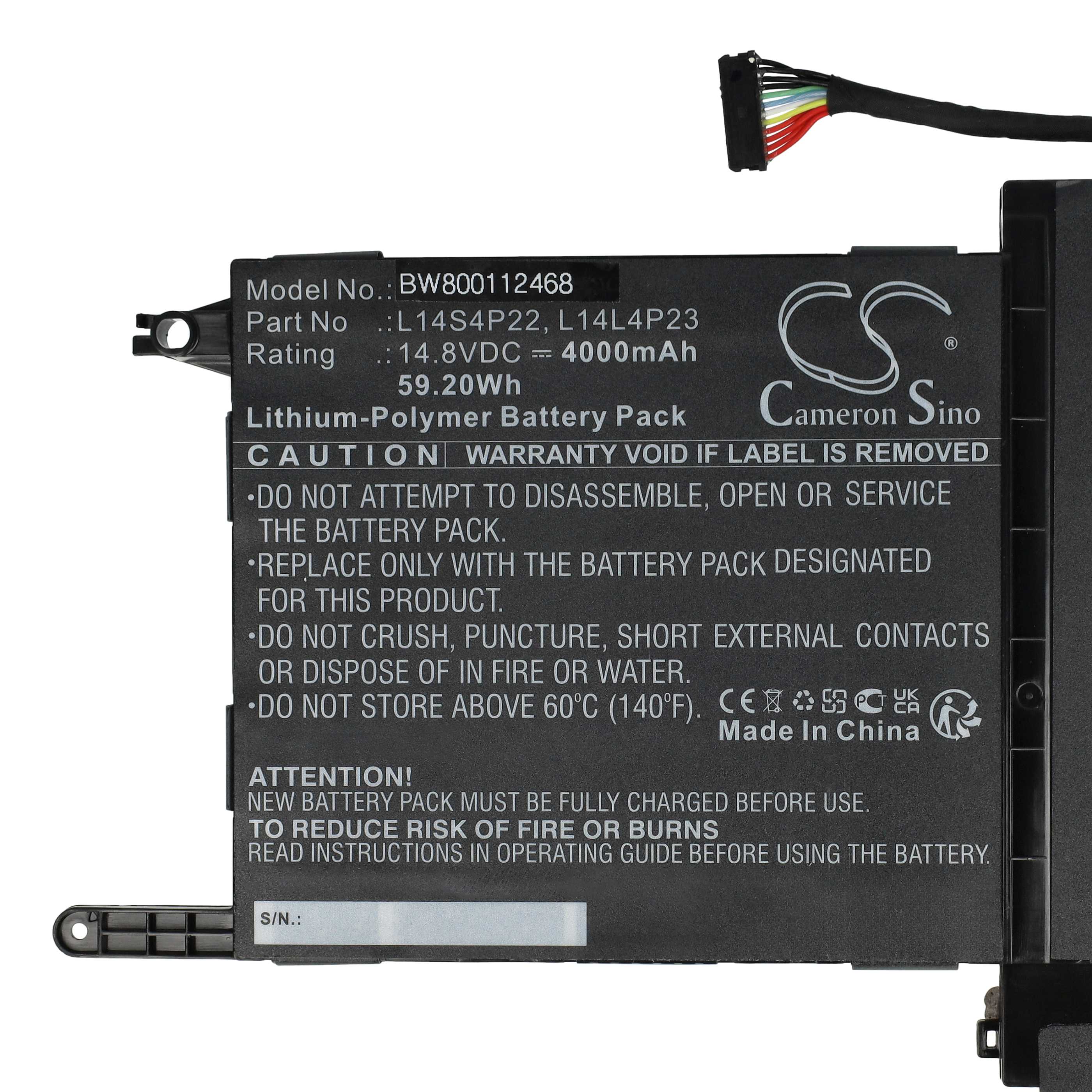 Notebook Battery Replacement for Lenovo L14M4P23, L14L4P23, L14S4P22 - 4000mAh 14.8V Li-polymer, black