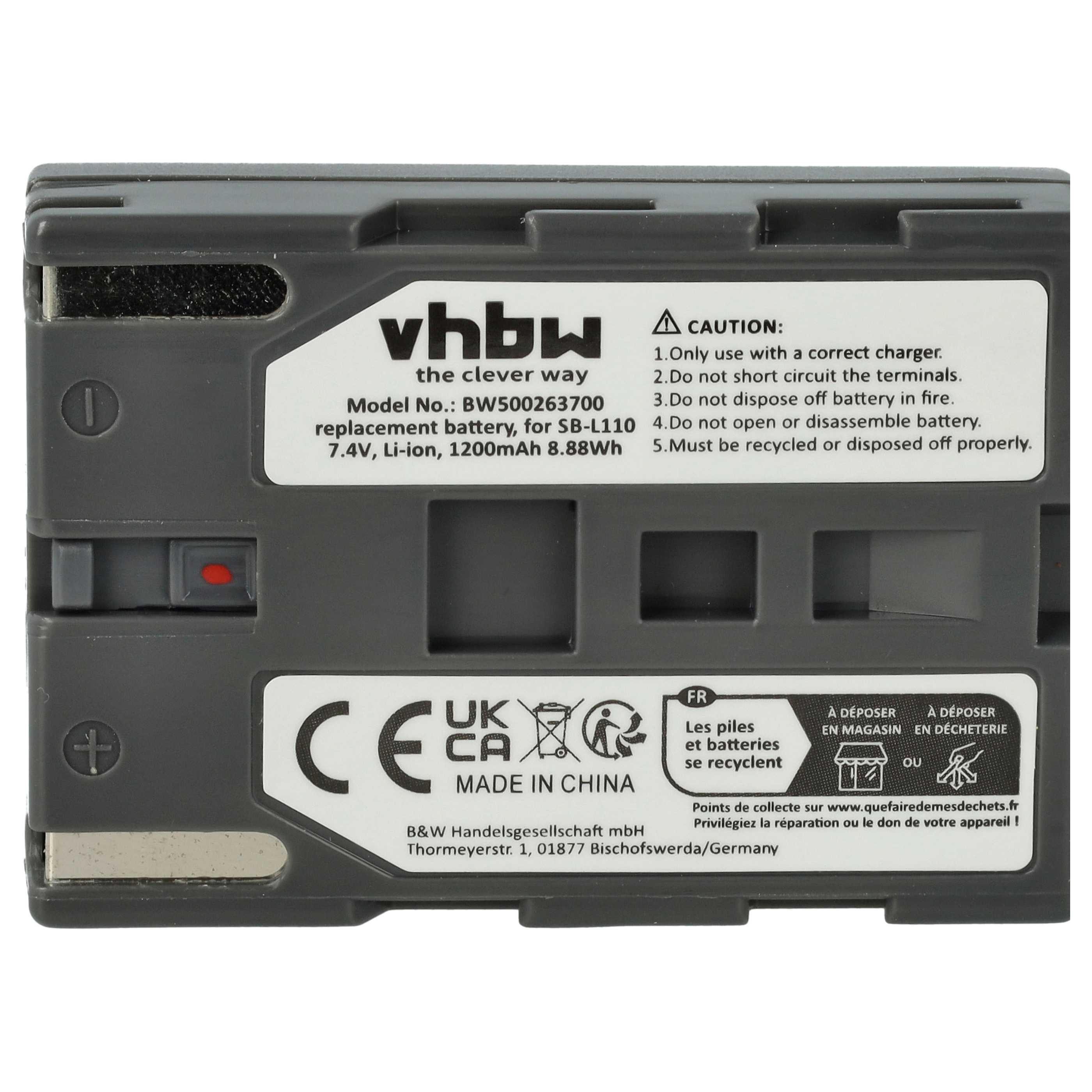 Videocamera Battery Replacement for Samsung SBL-110, SB-L110, SBL110 - 600 mAh 7.2 V Li-Ion