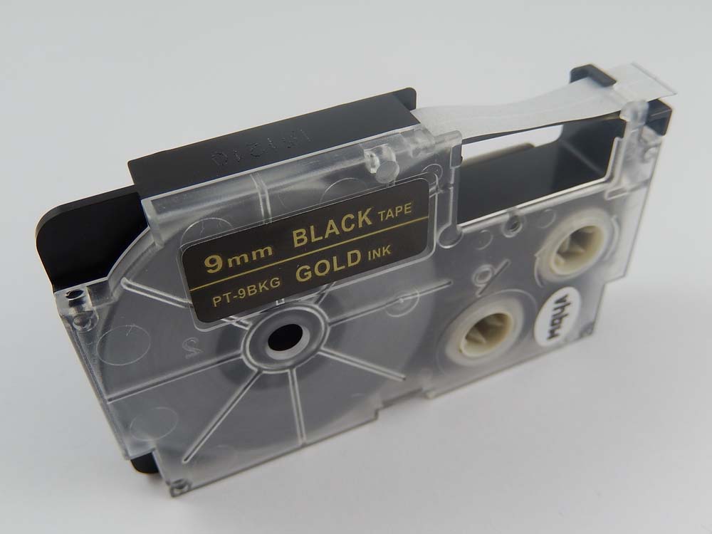 Label Tape as Replacement for Casio XR-9BKG1, XR-9BKG - 9 mm Gold to Black