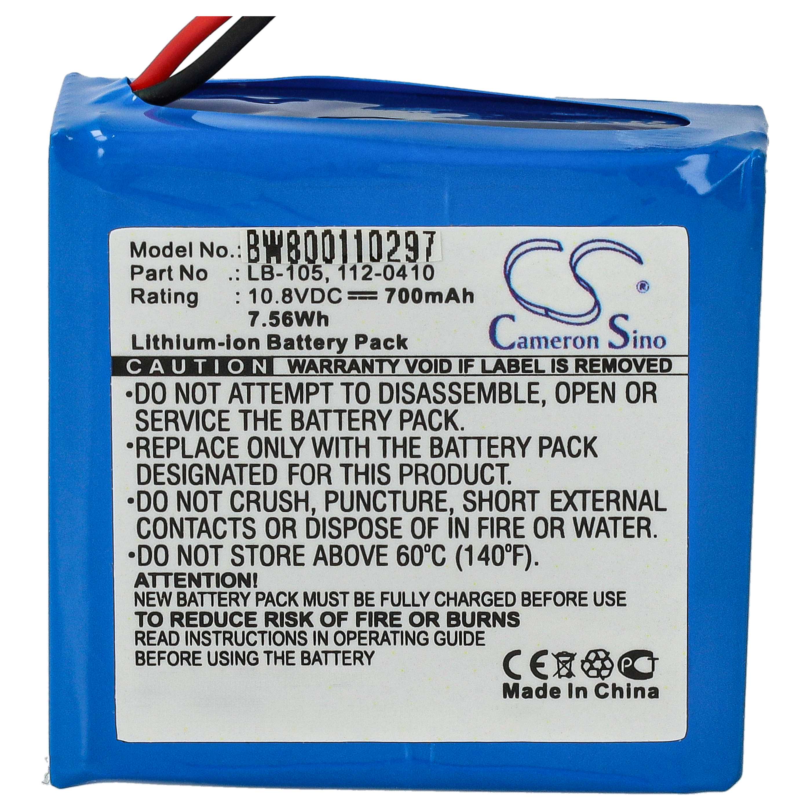 Batería reemplaza SafeScan LB-105, 112-0410 para escáner código de barras (700 mAh, 10,8 V, Li-Ion)
