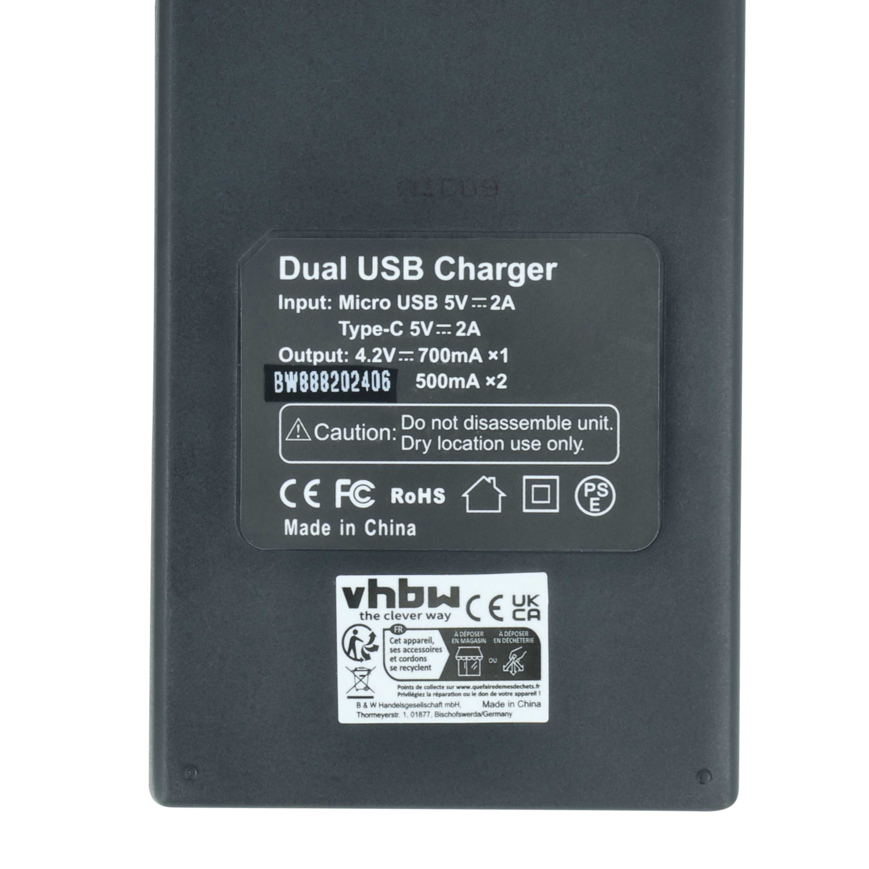 Battery Charger Micro-USB + USB-C + Cable Micro-USB suitable for Canon IXUS Digital Camera