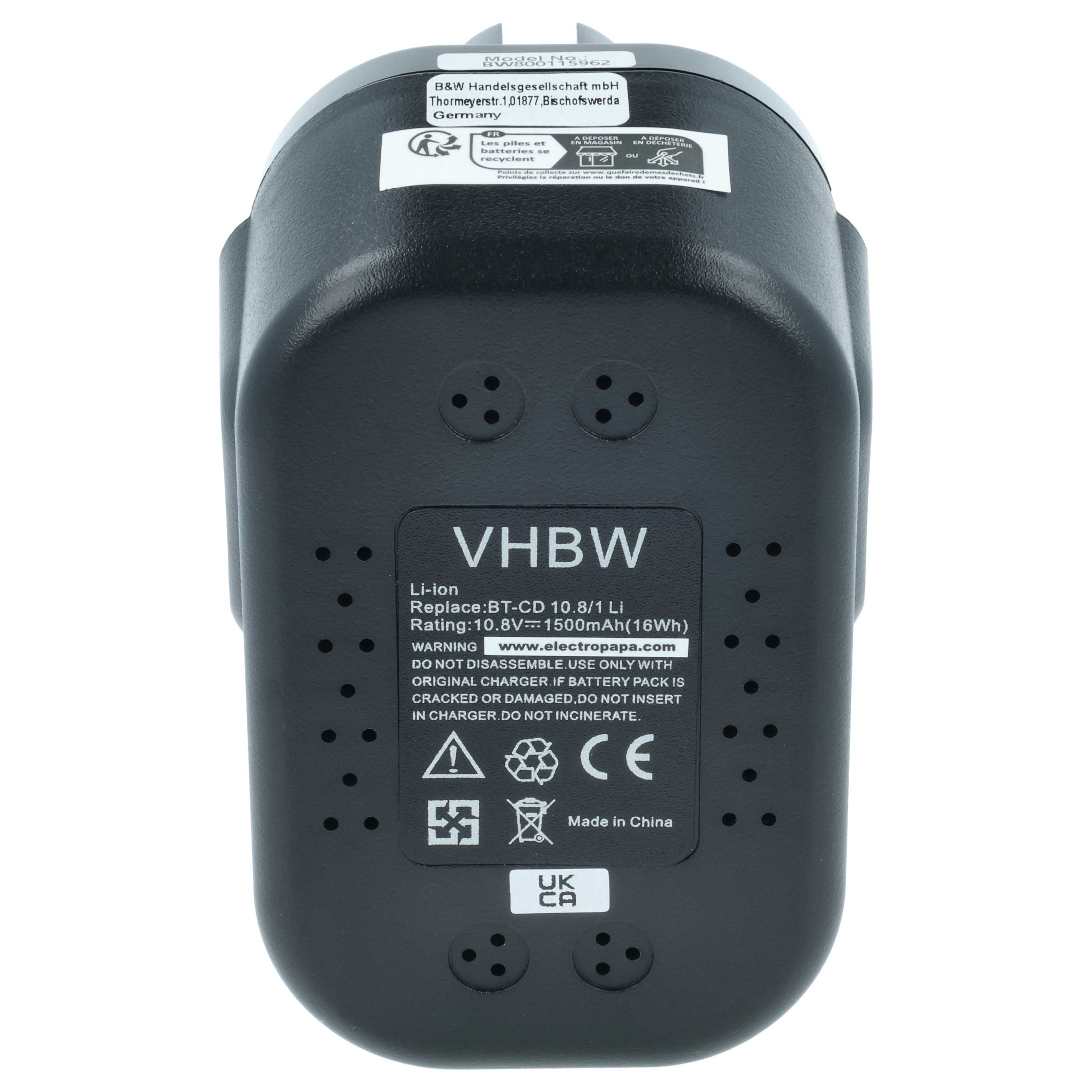 Battery replaces Einhell BT-CD 10.8/1 Li Electric Power Tool - 1500 mAh, 10.8 V, Li-Ion