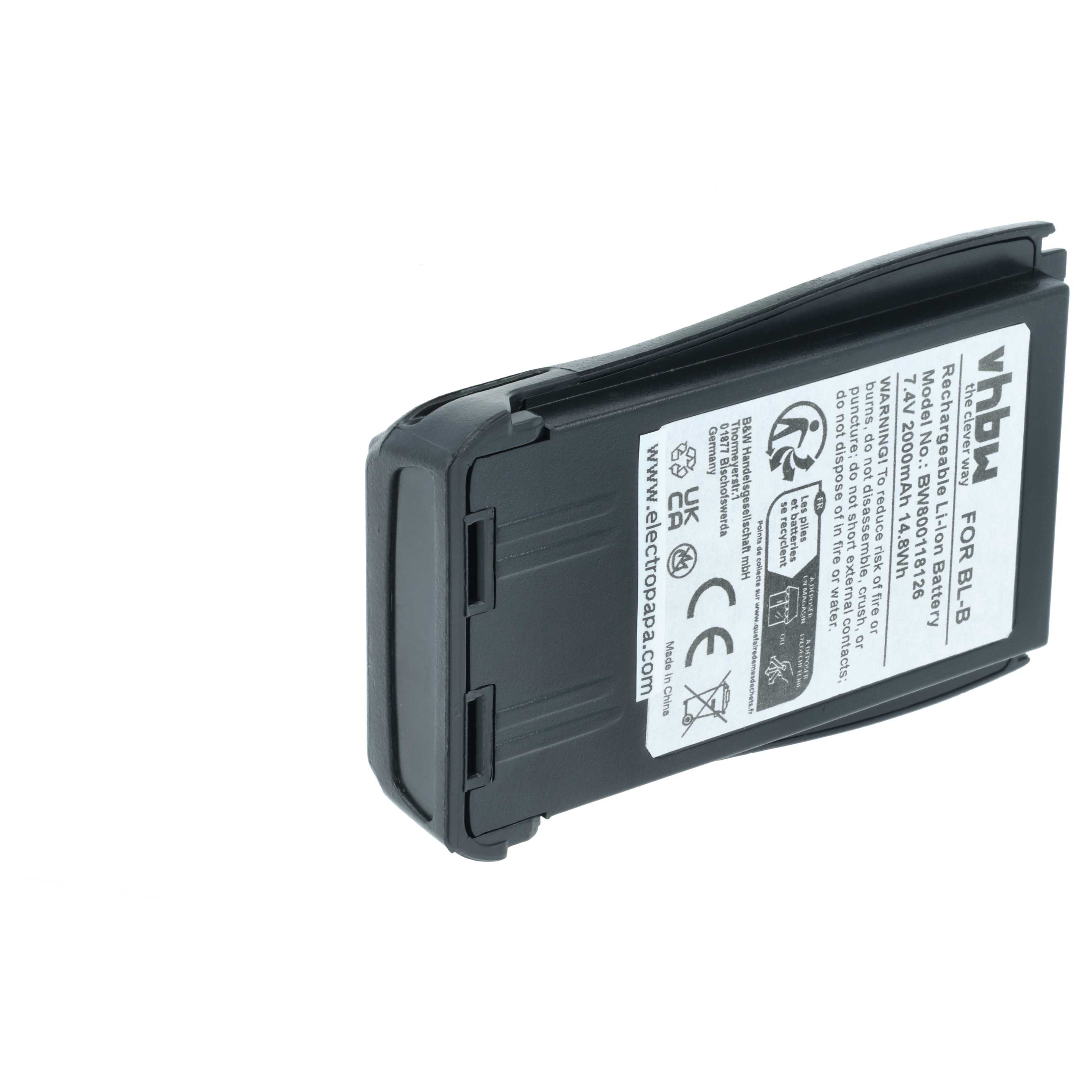 Radio 2x Battery replaces Baofeng BL-B - 2000 mAh 7.4 V Li-Ion