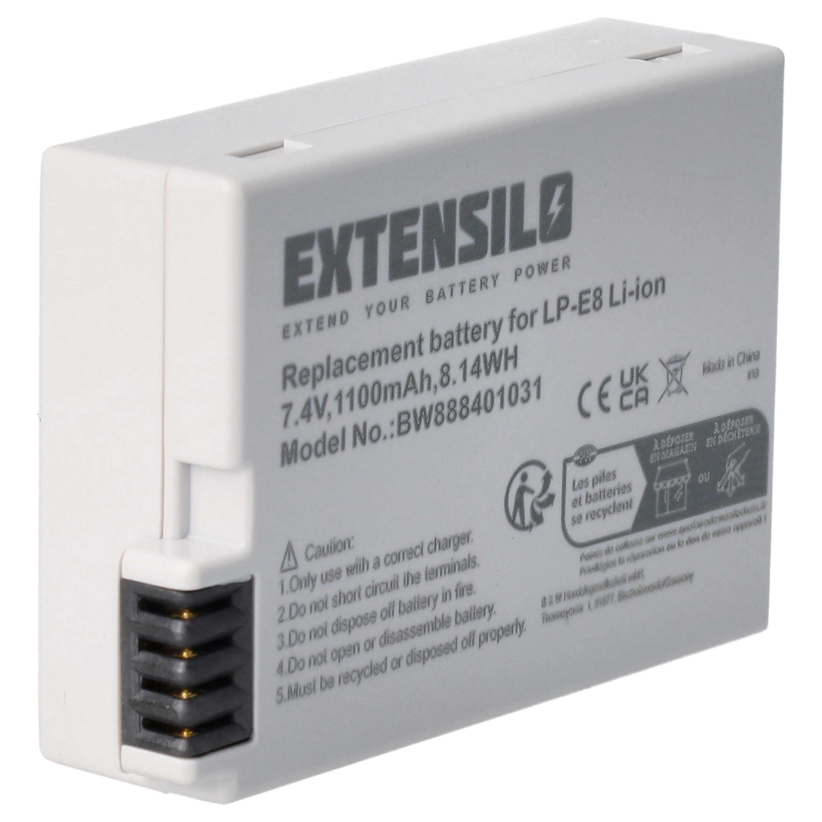 Battery replaces Canon LP-E8 - 1100mAh, 7.4V, Li-Ion