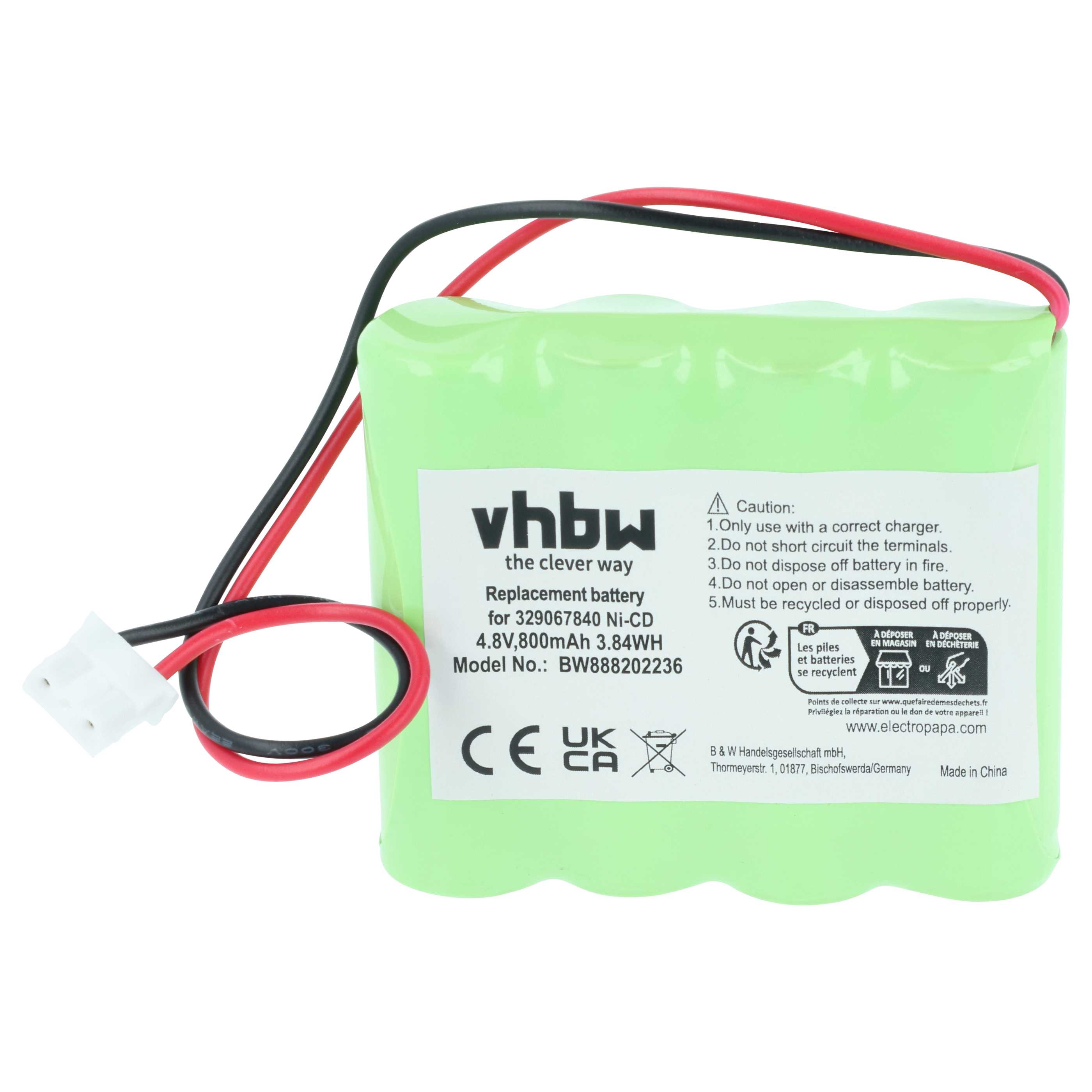 5x Batteries remplace Schneider 4BD-AA800BT, 329067840 pour éclairage de secours Schneider - 800mAh 4,8V NiCd