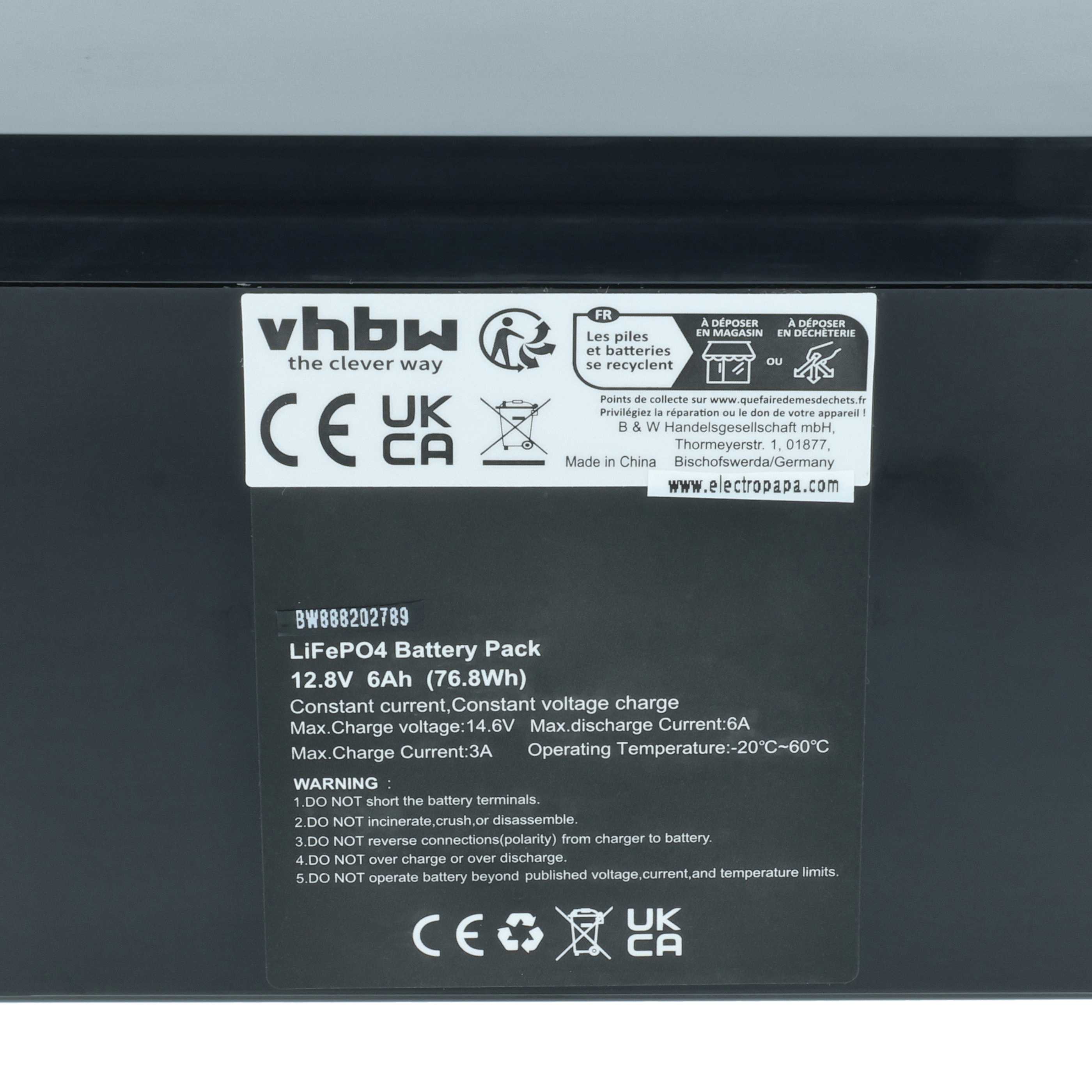2x Batteria per camper, barca, camping, roulotte, impianto solare - 6Ah 12,8V LiFePO4