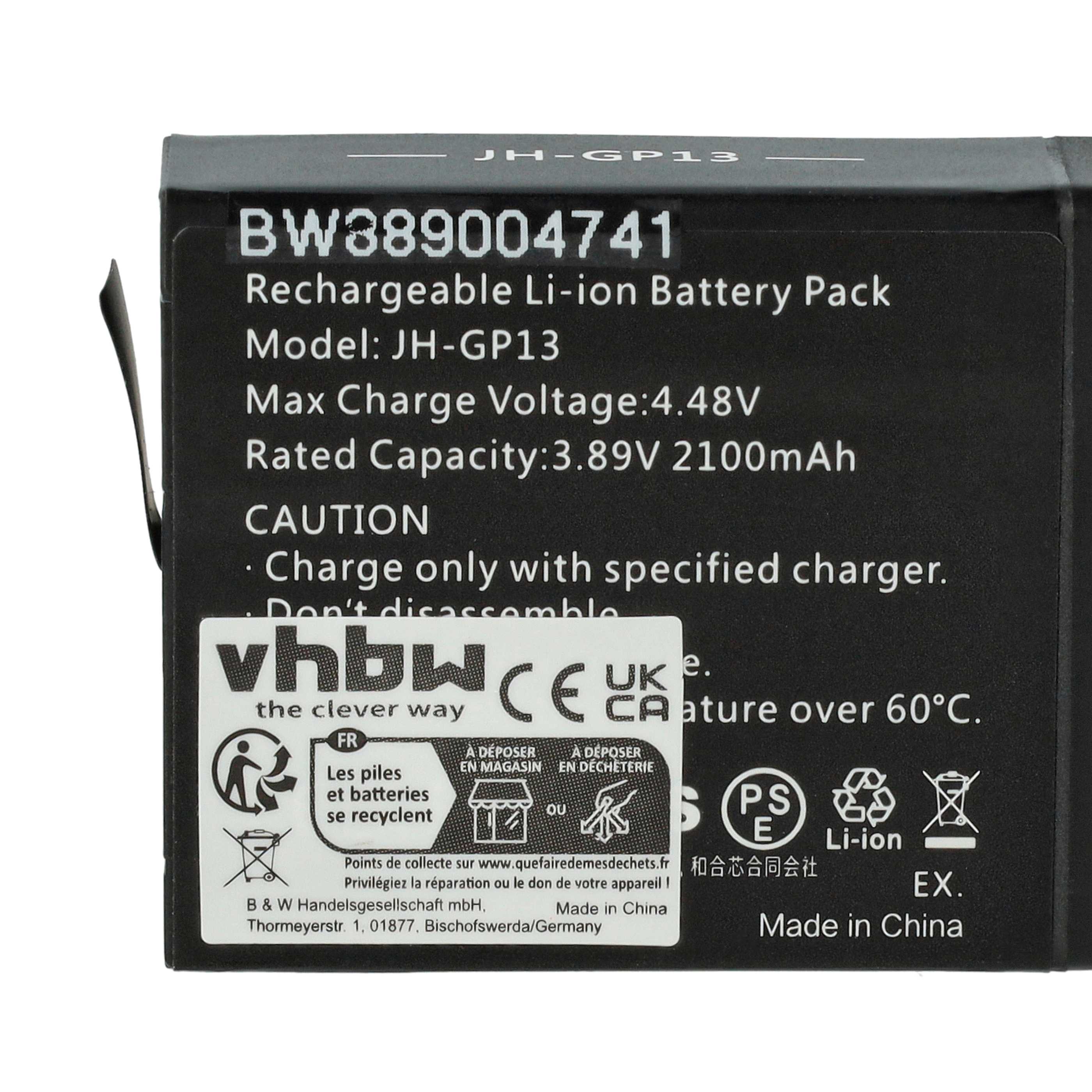 3x Battery replaces GoPro JH-GP13 - 2100mAh, 3.89V, Li-Ion