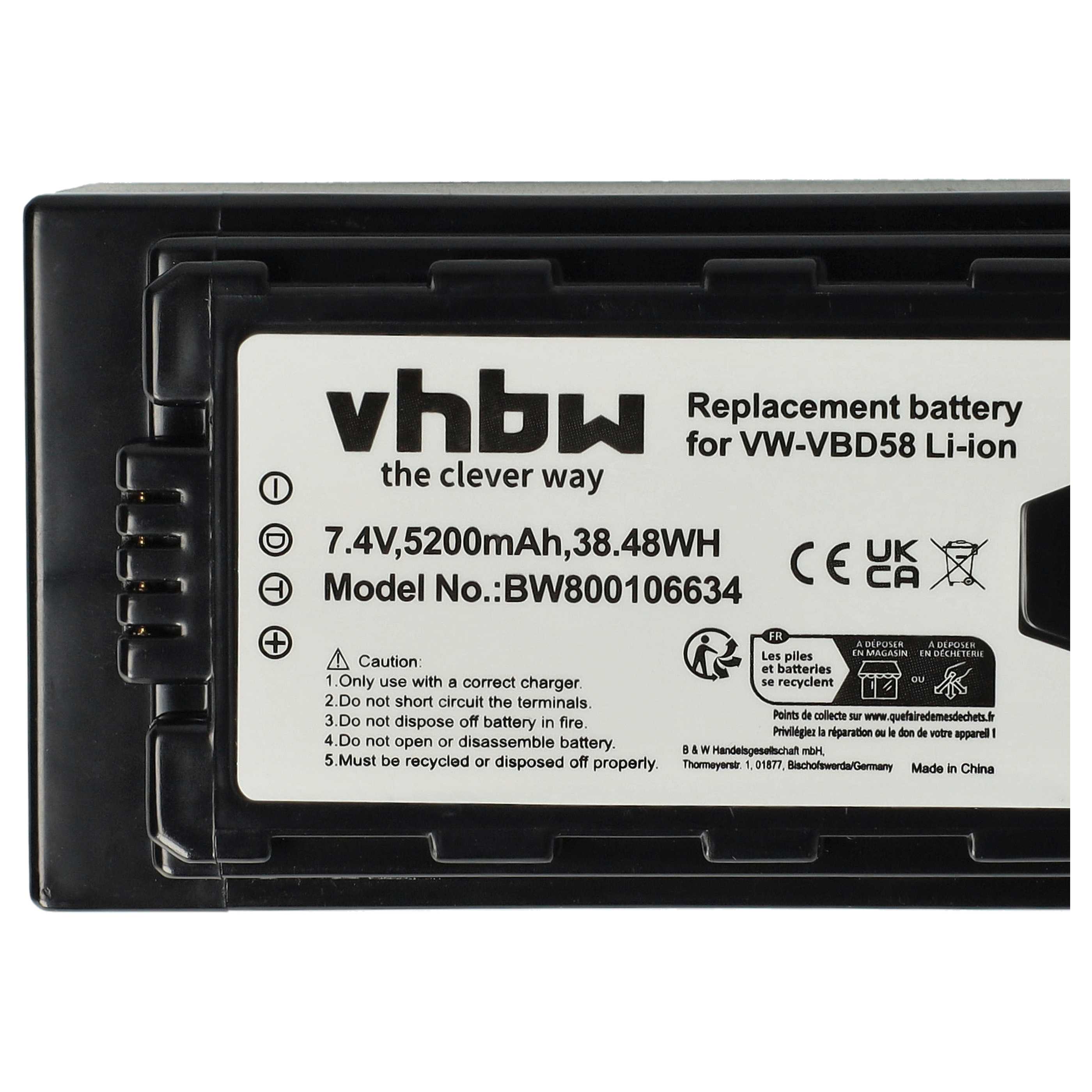 Videokamera-Akku (2 Stück) als Ersatz für Panasonic VW-VBD58 für Panasonic - 5200mAh 7,4V Li-Ion mit Infochip