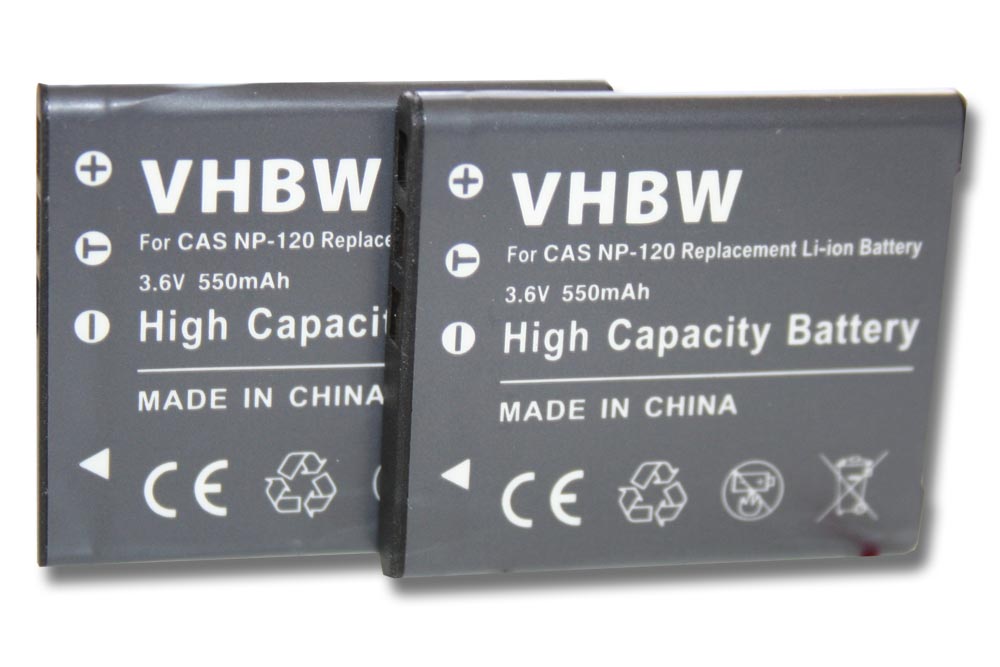 Battery (2 Units) Replacement for Casio NP-120 - 550mAh, 3.6V, Li-Ion