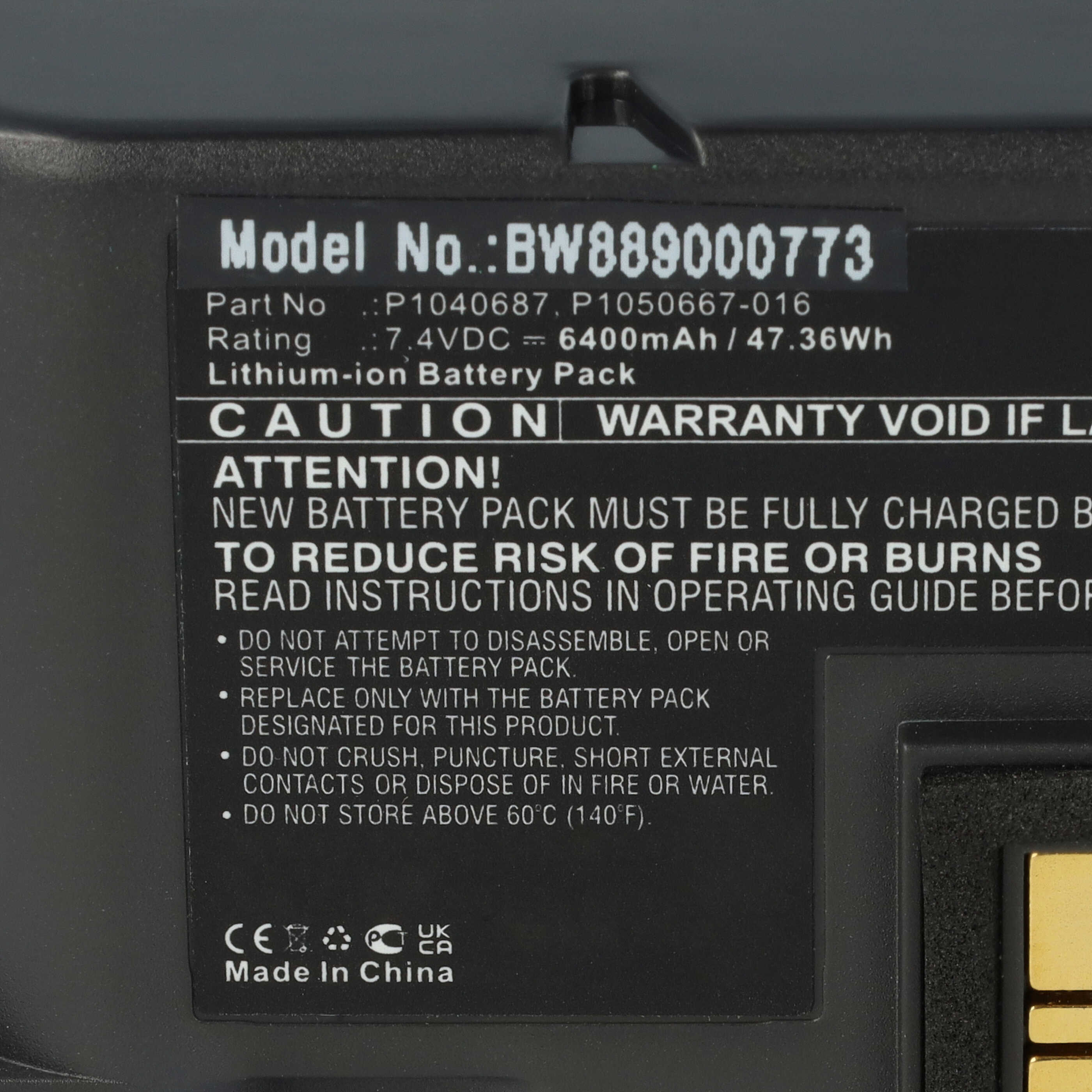 Batería reemplaza Zebra P1050667-016, BTRY-MPP-68MA1-01, P1040687 para impresora Zebra - 6400 mAh 7,4 V Li-Ion