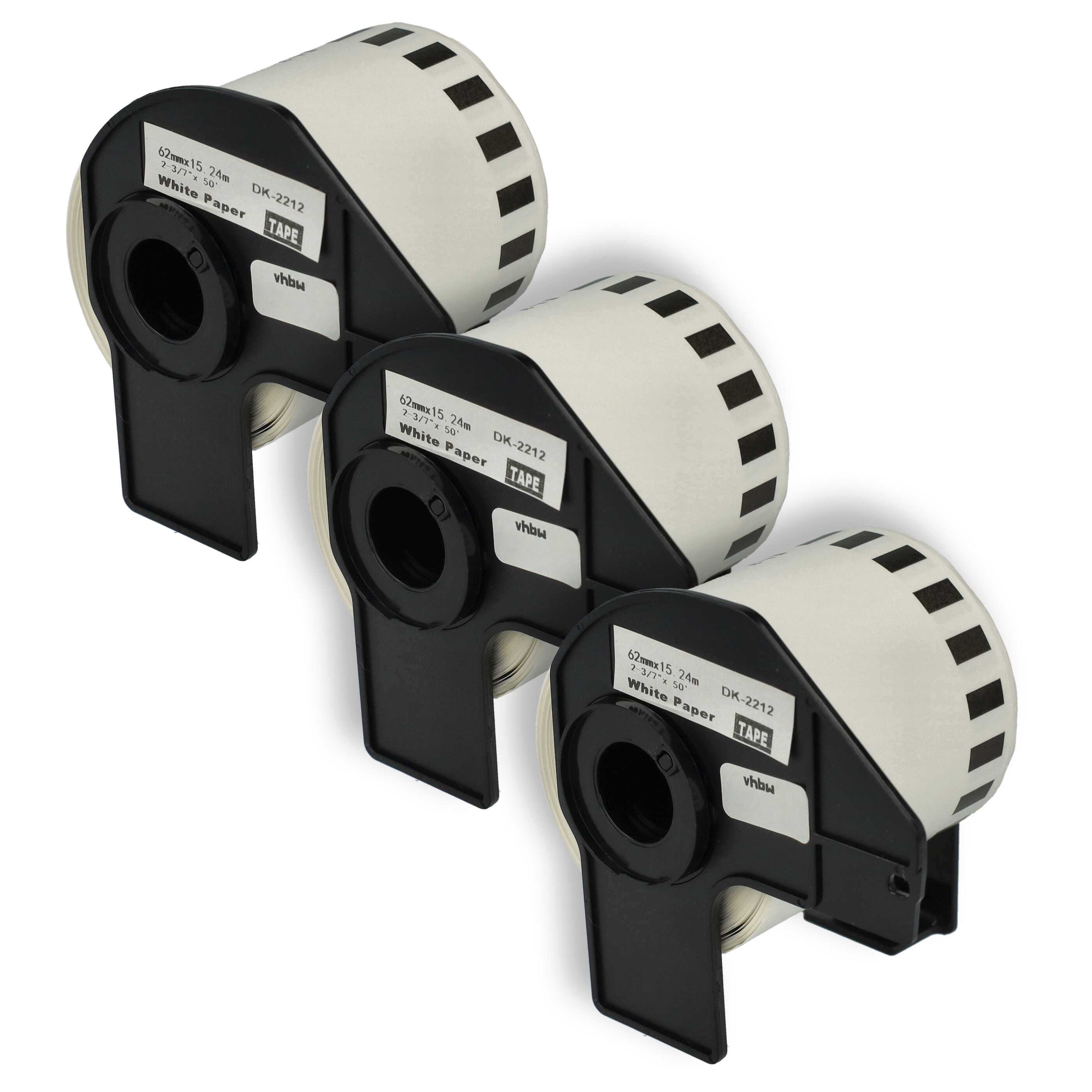 3x Label Roll replaces Brother DK-22212 for Labeller - 62 mm x 15.24 m + Holder