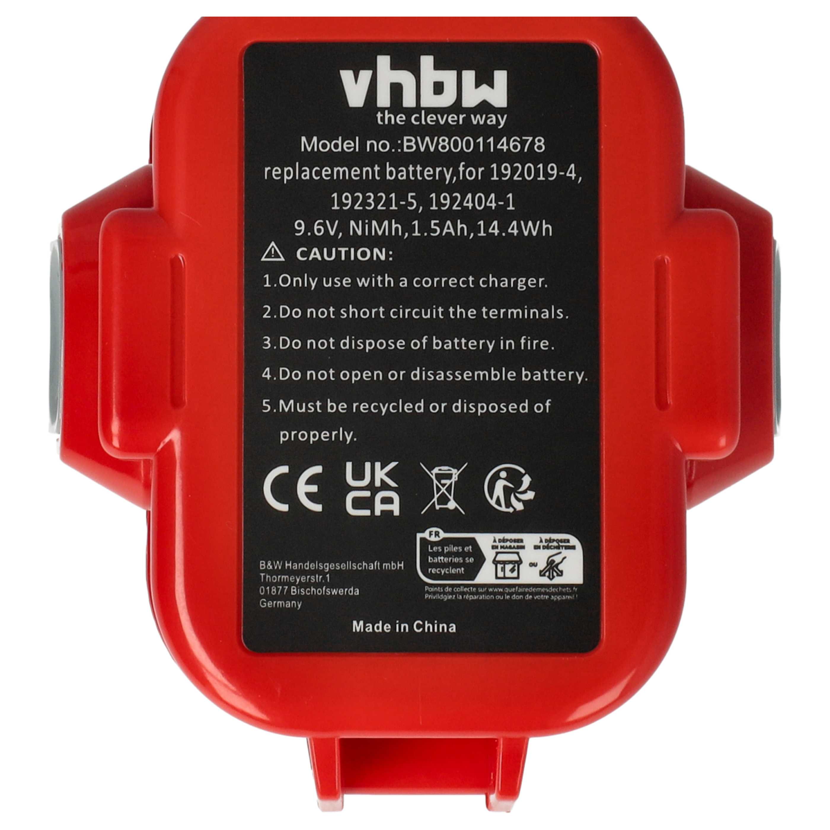 2x Battery replaces Makita 192321-5, 192404-1, 192019-4, 192534-8 Electric Power Tool - 1500 mAh, 9.6 V, NiMH