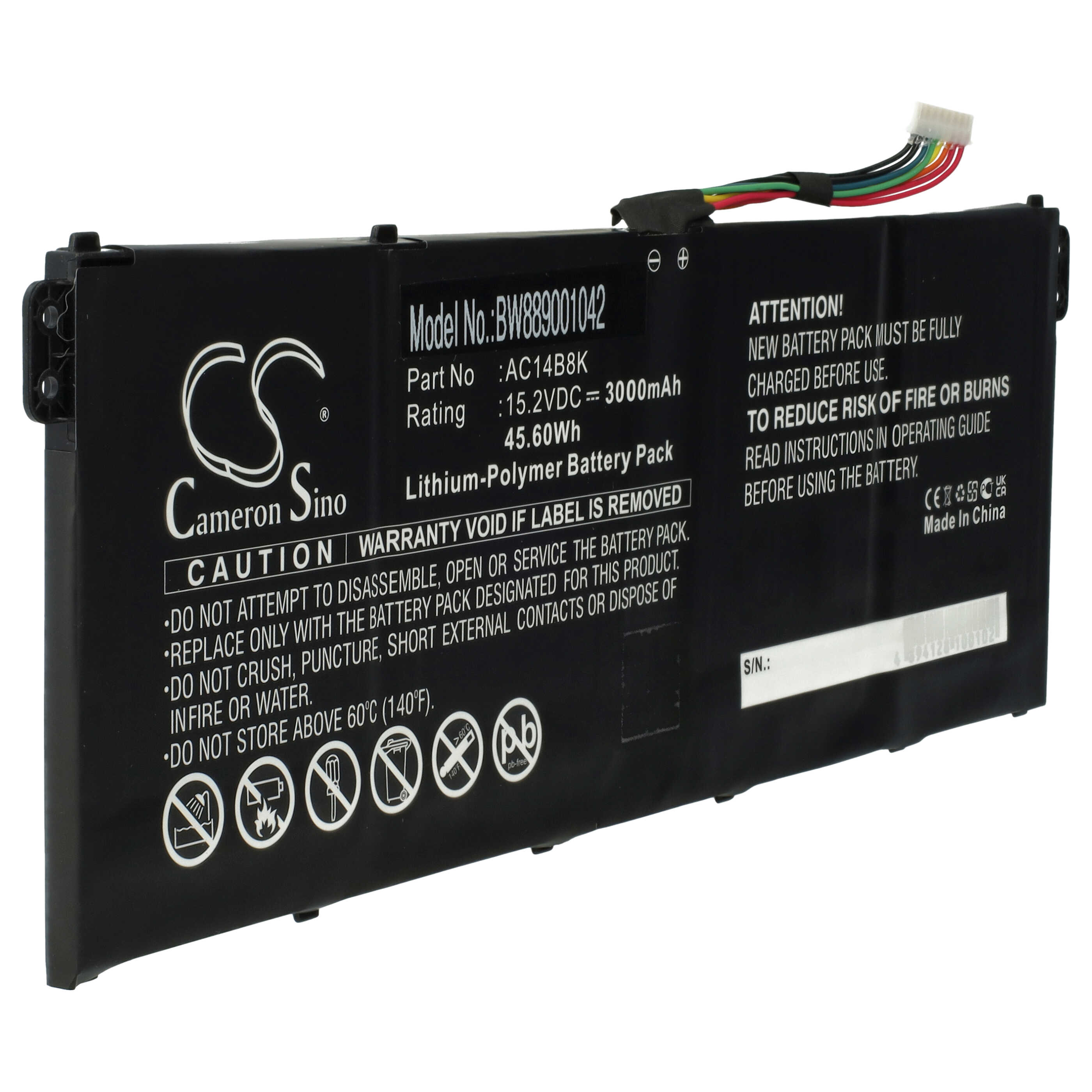 Batterie remplace Asus AC011353, AC14A8K, AC14B18K pour ordinateur portable - 3000mAh 15,2V Li-polymère