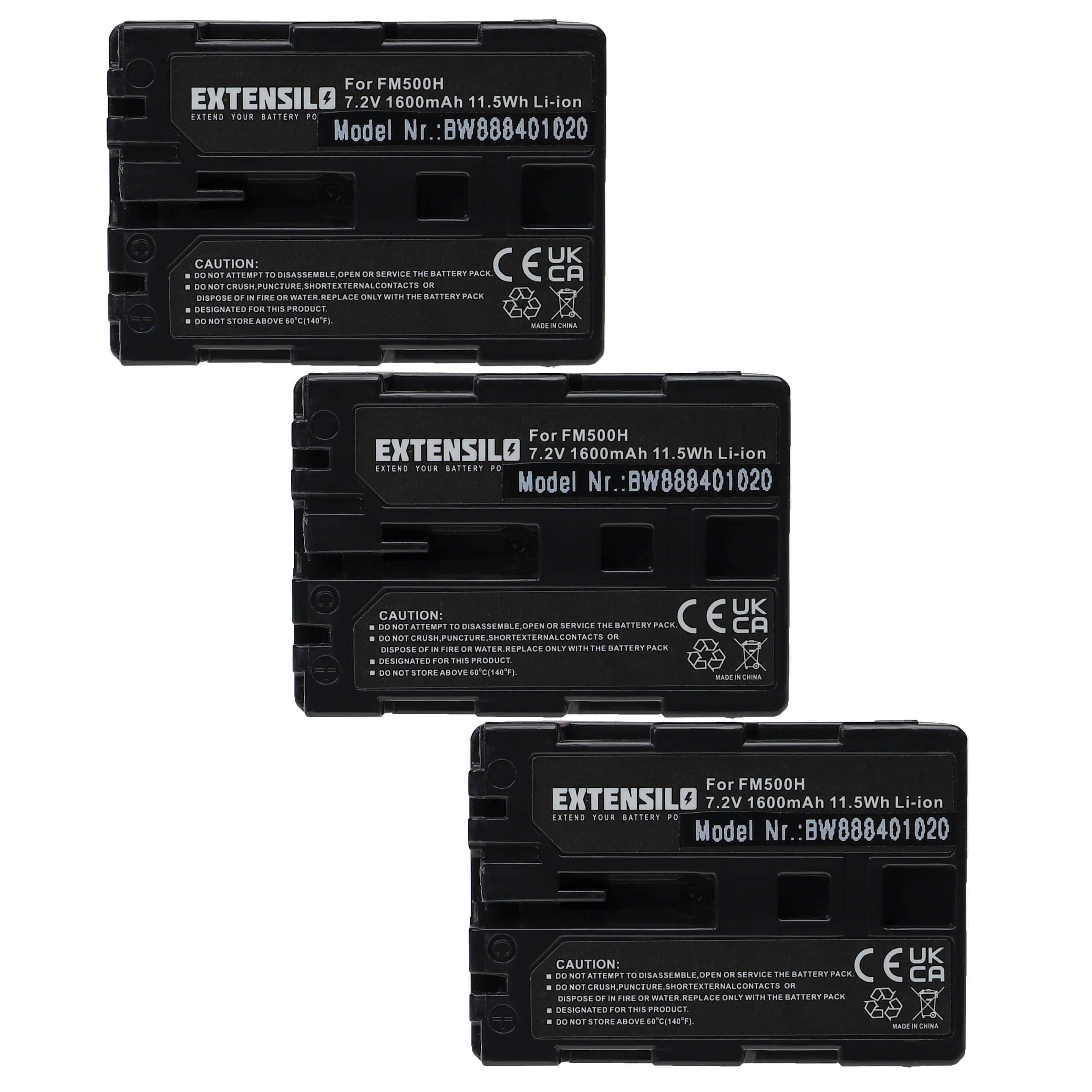 3x Battery replaces Sony NP-FM500H - 1600mAh, 7.2V, Li-Ion