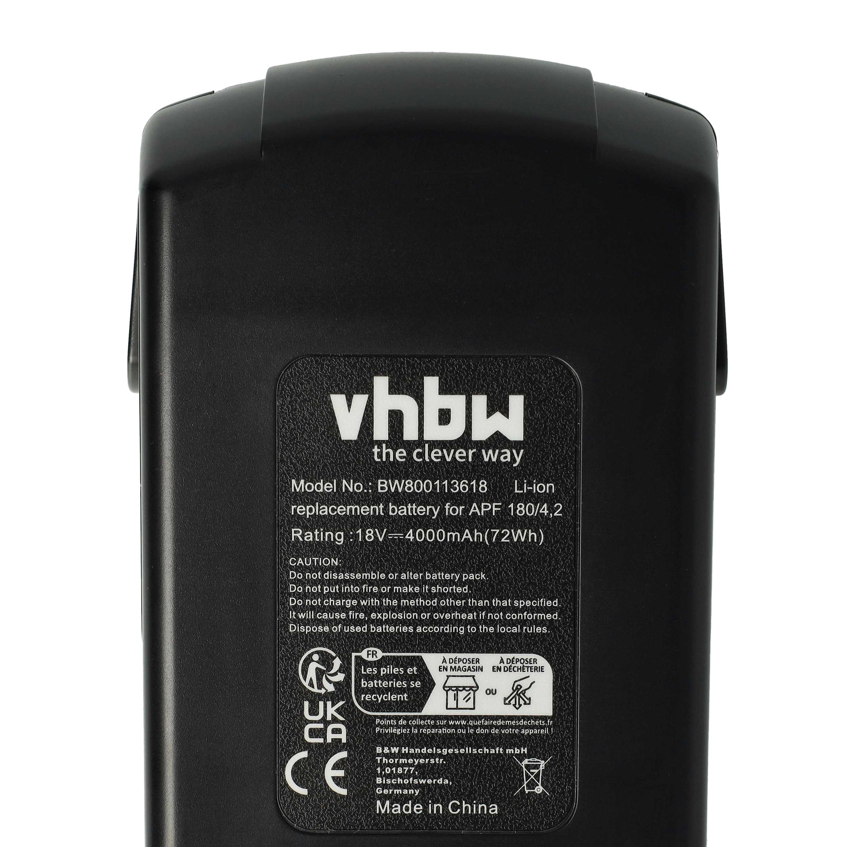 Battery replaces Kress 98044607, 98044608, APF 180/2.1 Electric Power Tool - 4000 mAh, 18 V, Li-Ion