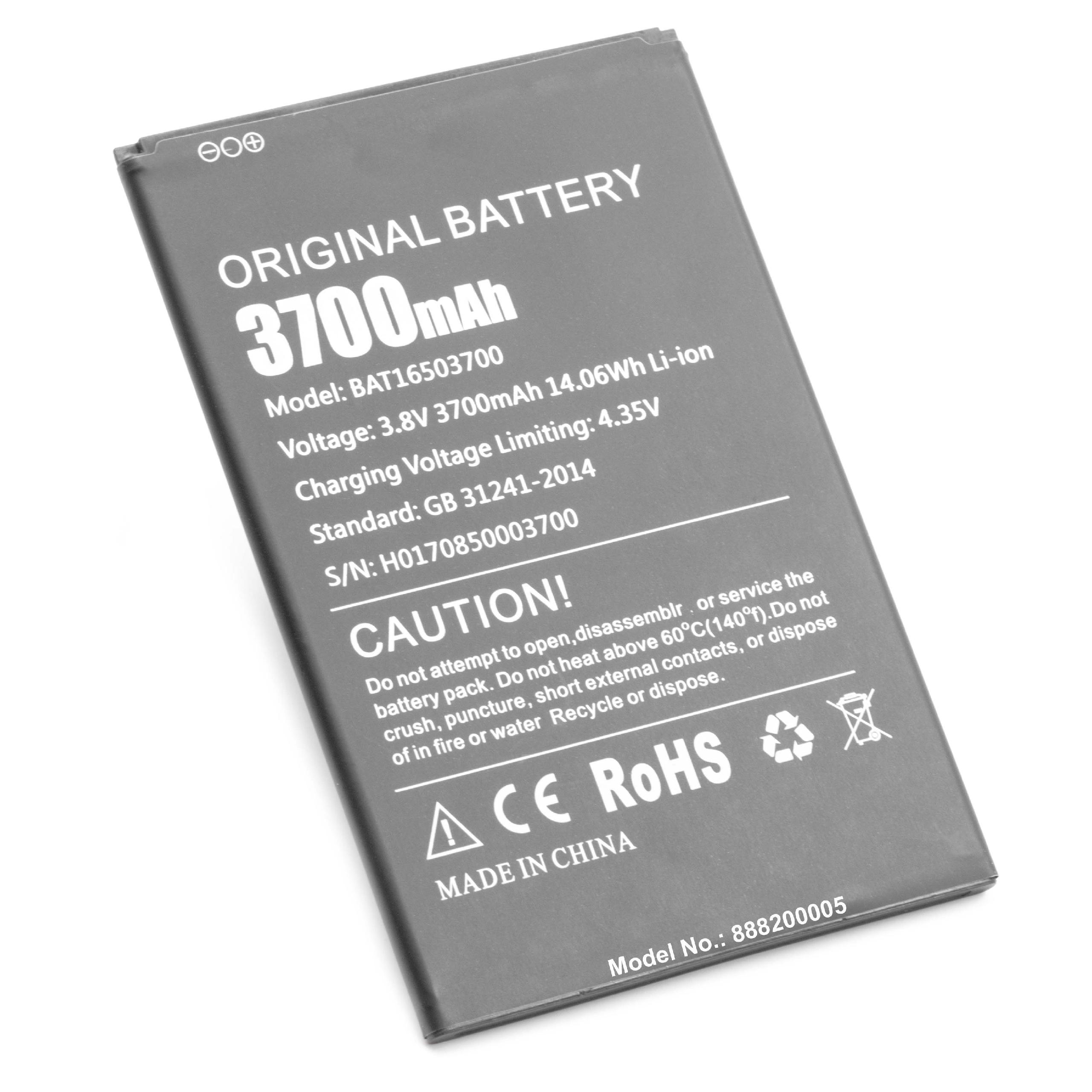 Batterie remplace Doogee BAT16503700 pour téléphone portable - 3700mAh, 3,8V, Li-ion