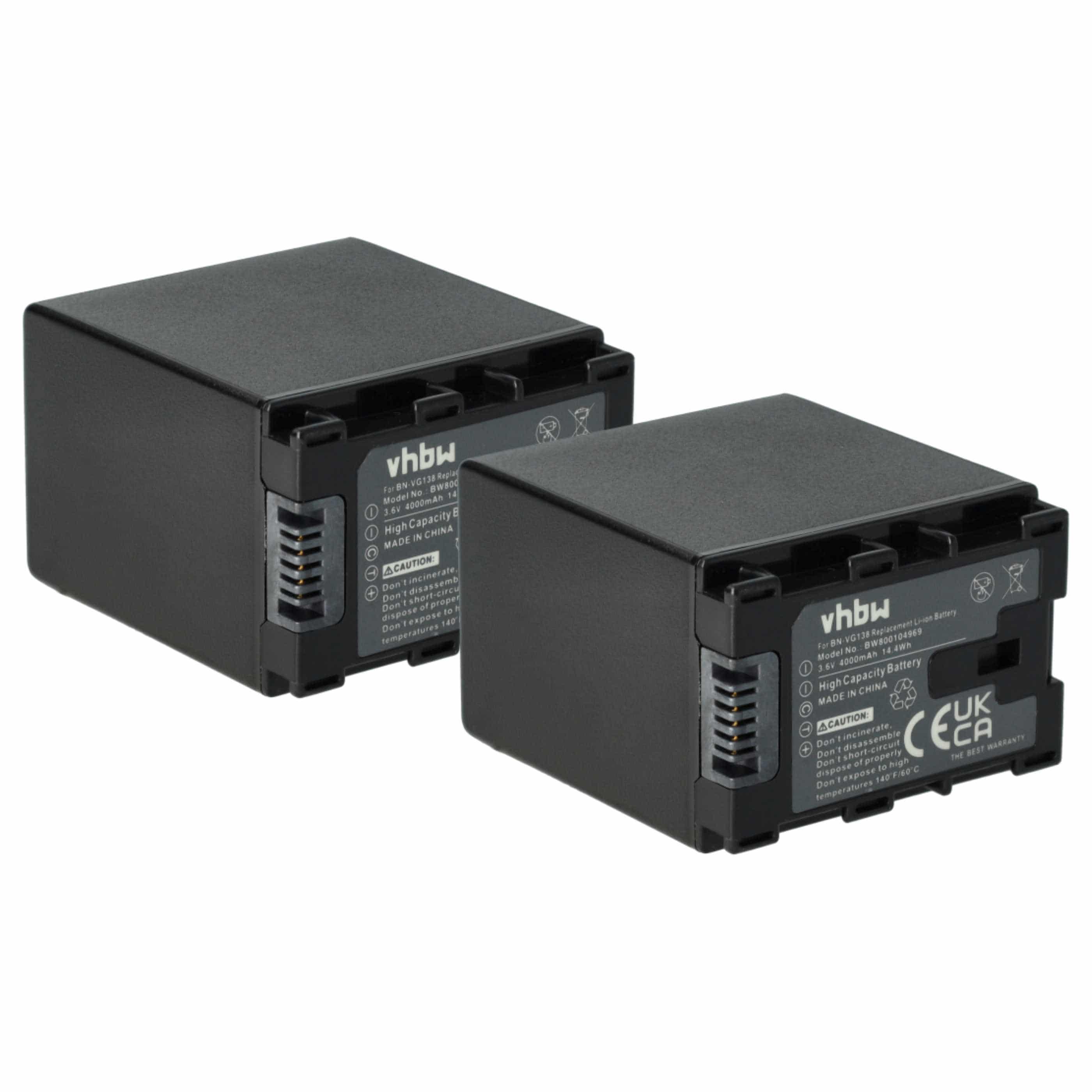 Videocamera 2x Battery replaces JVC BN-VG138SU, BN-VG138, BN-VG138E, BN-VG138AC - 4000 mAh 3.6 V Li-Ion