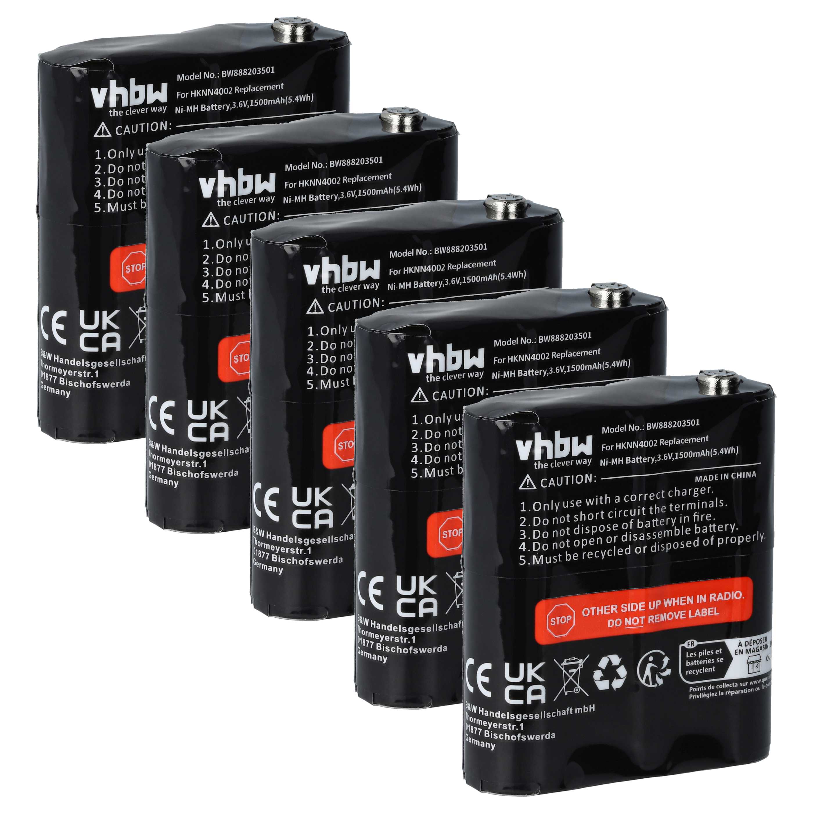 Radio 5x Battery Replacement for Motorola 4002A, 56315, AP-4002, AP-4002H, 1532, 53615 - 1500 mAh 3.6 V NiMH