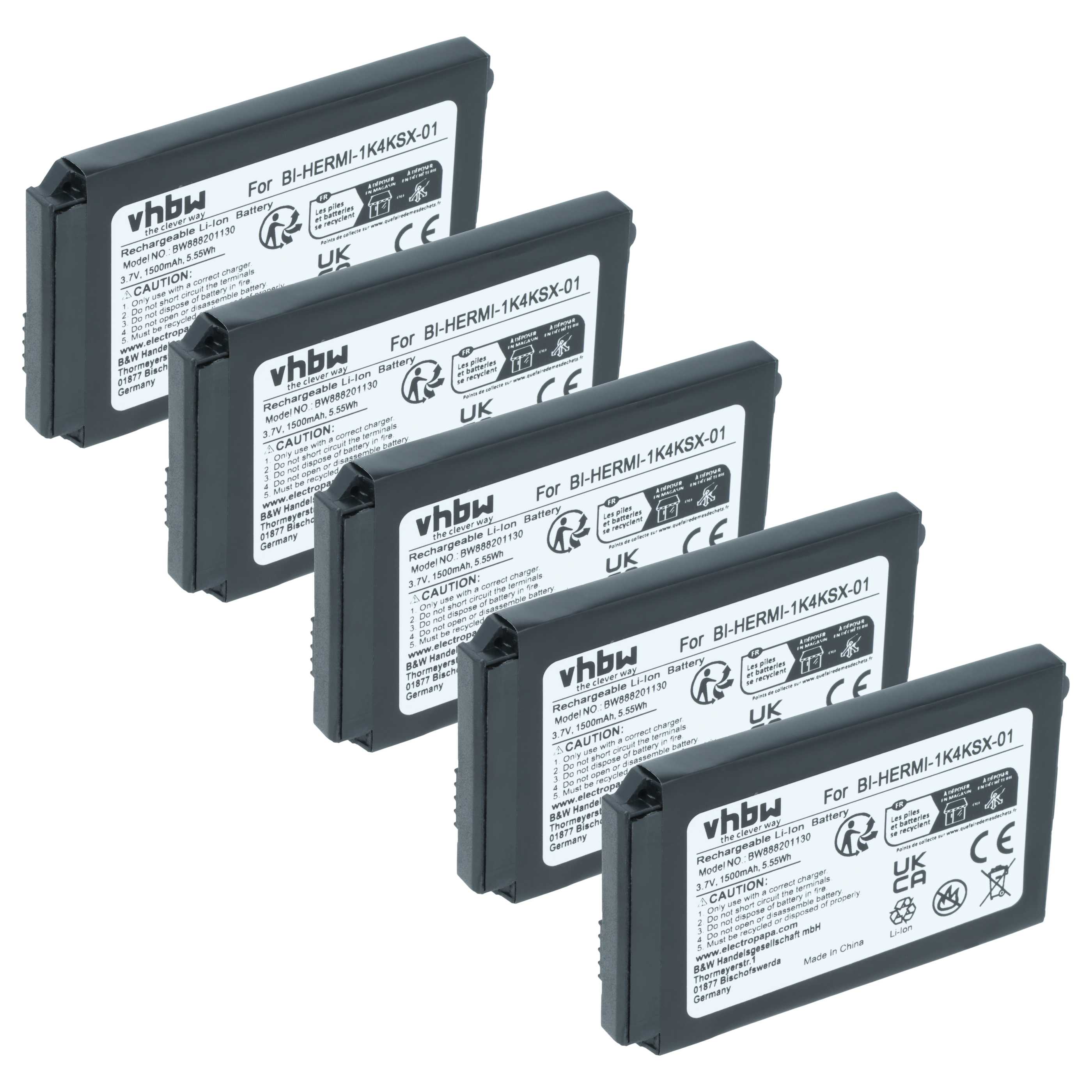 5x Batteries remplace Cisco BI-HERMI-1K4KSX-01 pour téléphone Cisco - 1500mAh 3,7V Li-ion