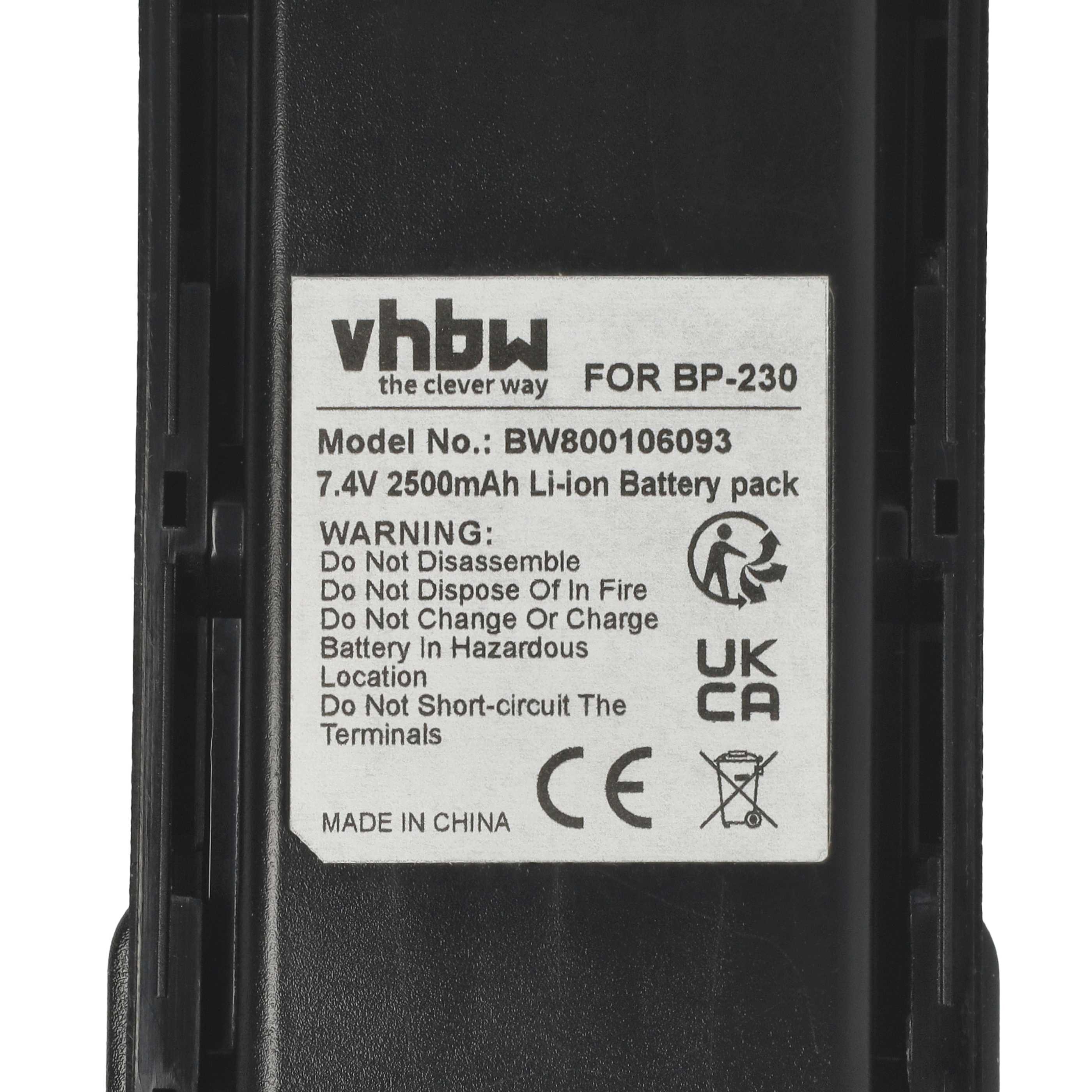 Radio 5x Battery replaces Icom BJ-2000, BP-232, BP-231, BP-231N, BP-230, BP-230N - 2500 mAh 7.4 V Li-Ion