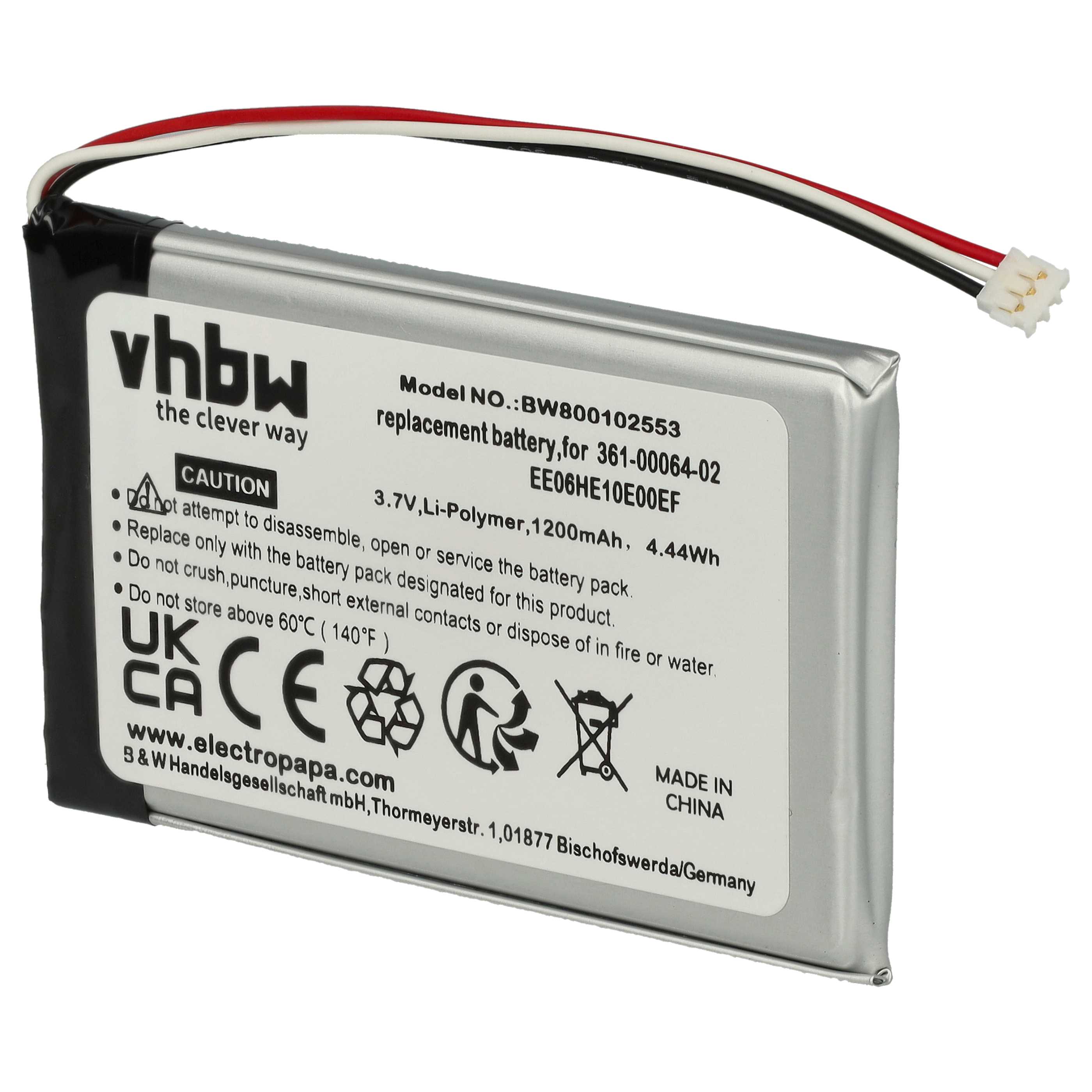 Akumulator do nawigacji GPS zamiennik Garmin EE06HE10E00EF, 361-00064-02 - 1200 mAh 3,7 V LiPo