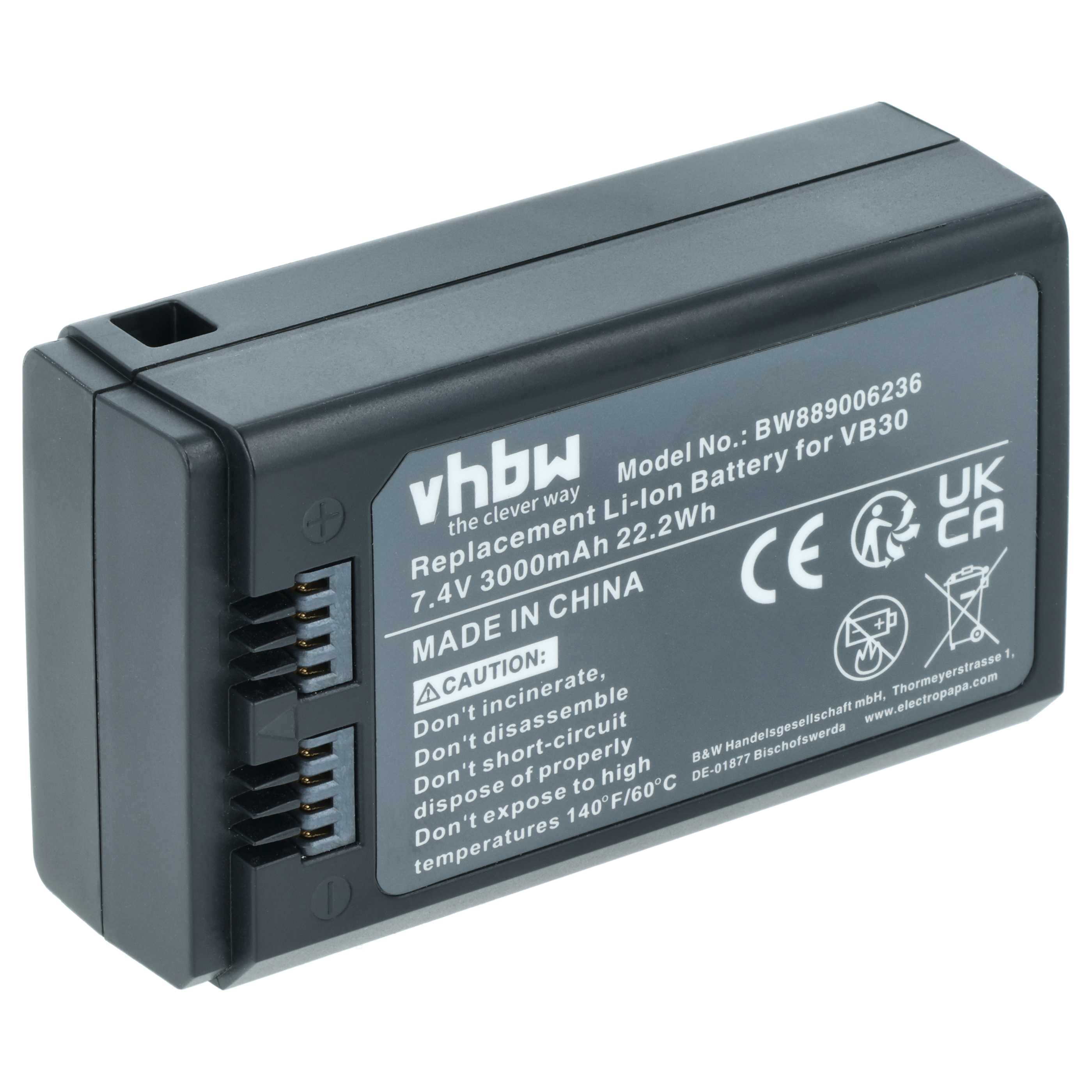 Batteria per flash per fotocamera sostituisce Godox VB30 - 3000mAh 7,4V Li-Ion