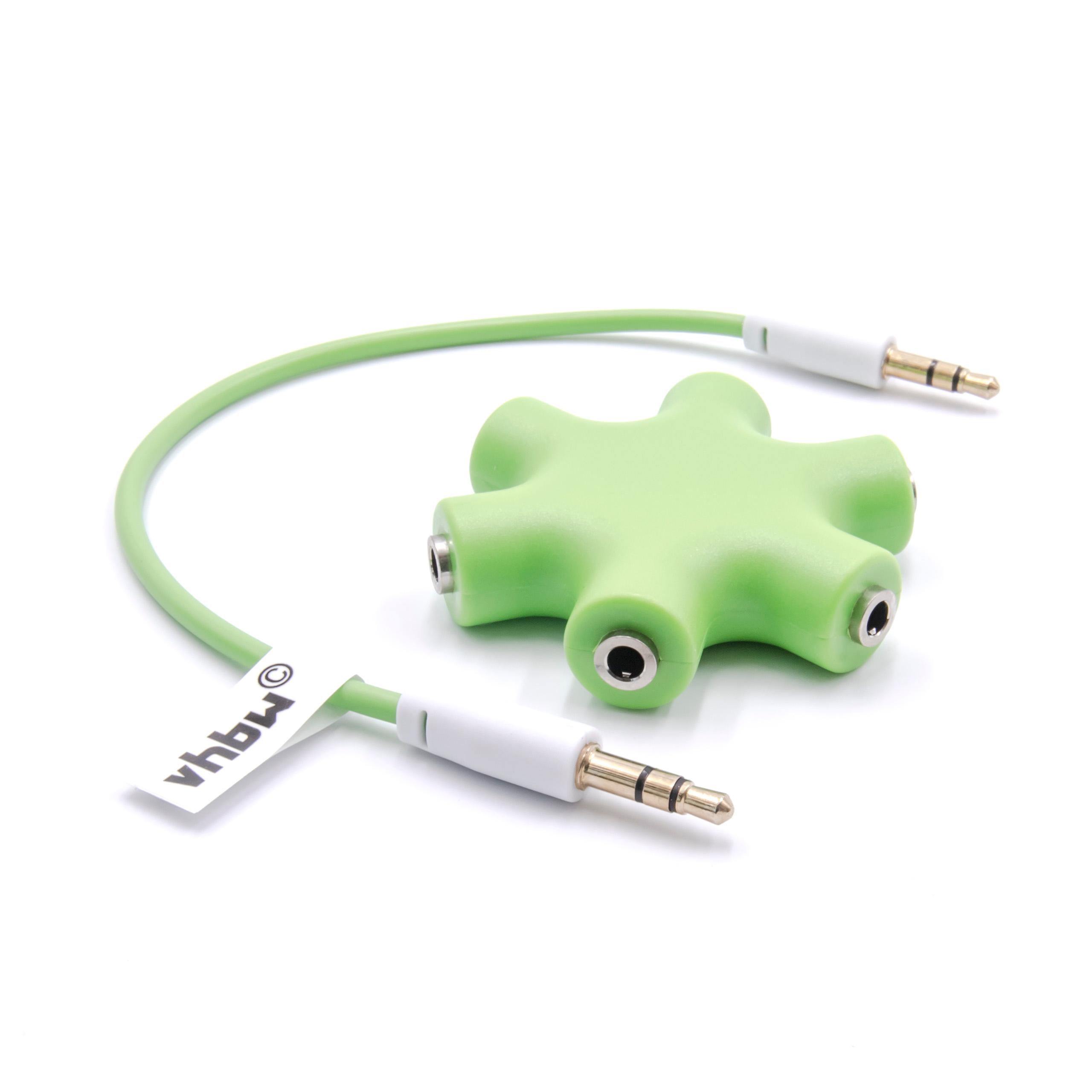 vhbw Répartiteur, audio splitter 5 sorties AUX vert pour écouteurs, boxs, hauts-parleurs, tablettes