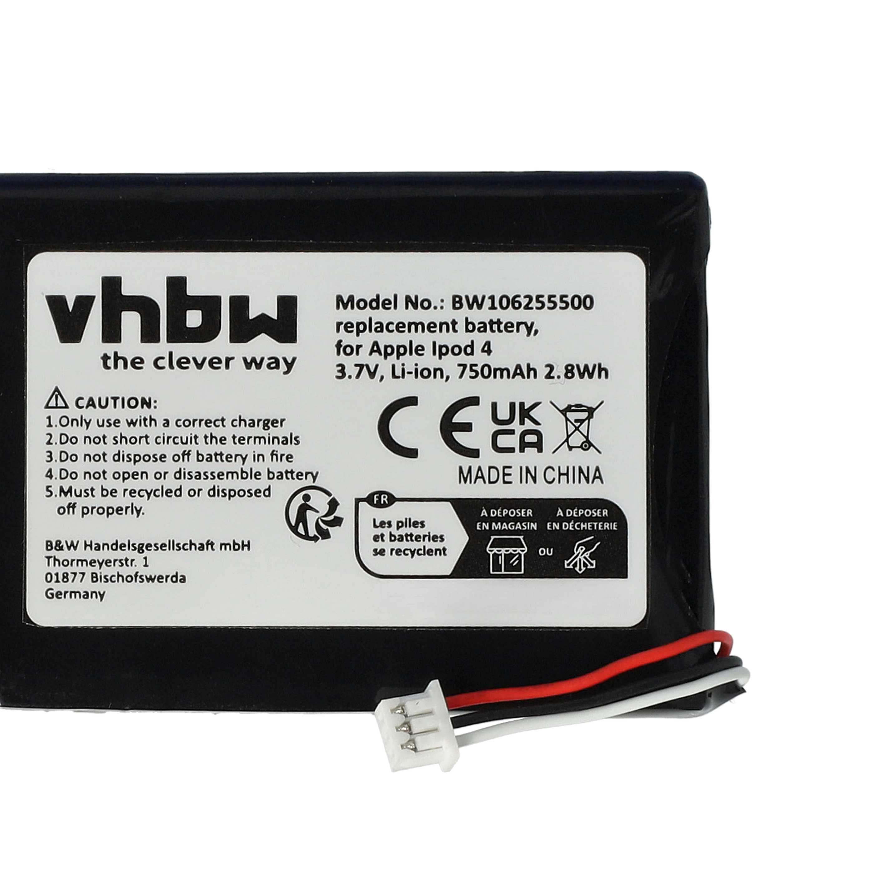 MP3-Player-Akku als Ersatz für Apple 616-0206, 616-0215, 616-0198, 616-0183 für Apple - 750mAh 3,7V Li-Ion
