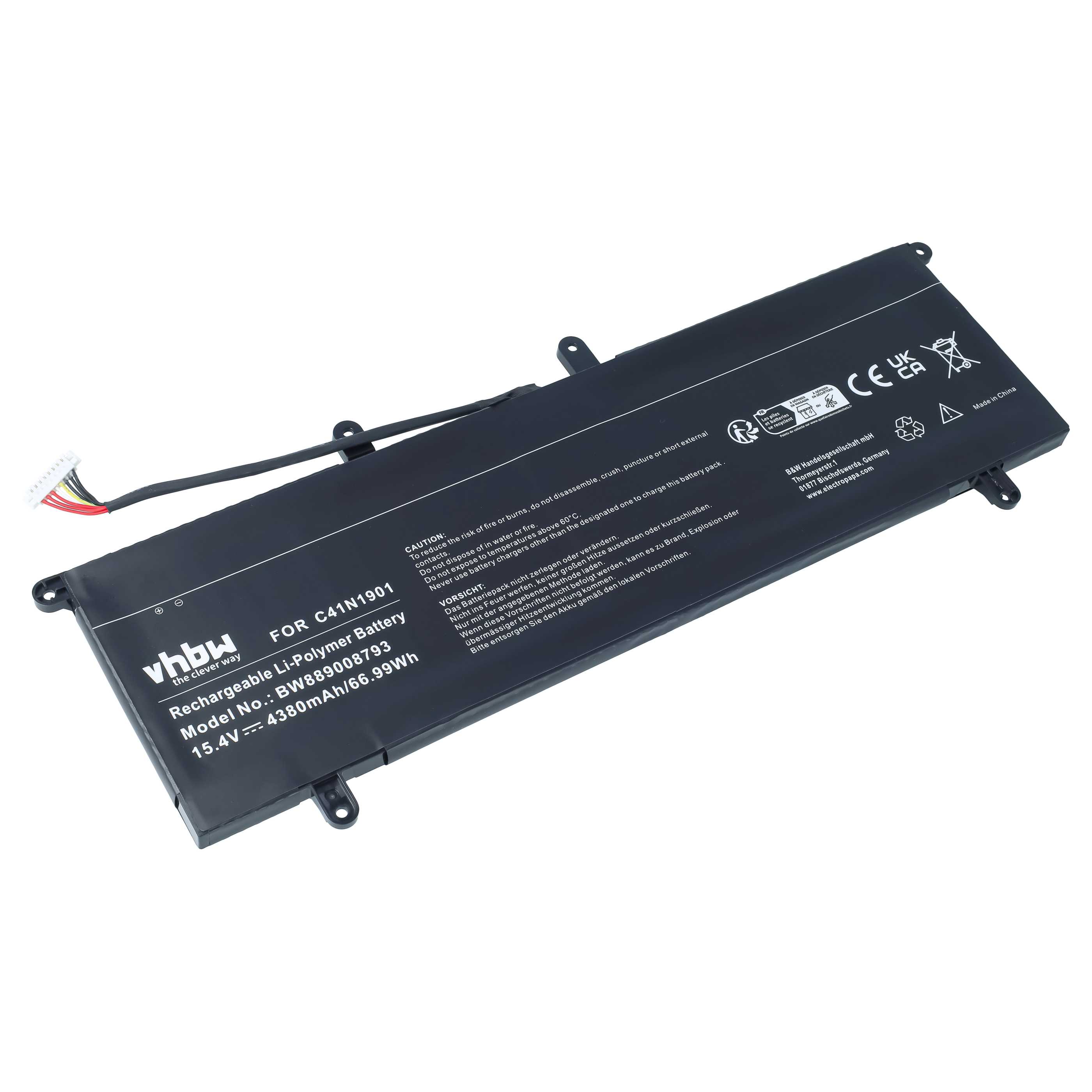 Notebook-Akku als Ersatz für Asus 0B200-03520000, 0B200-03520100, C41N1901 für Asus - 4380mAh 15,4V Li-Polymer