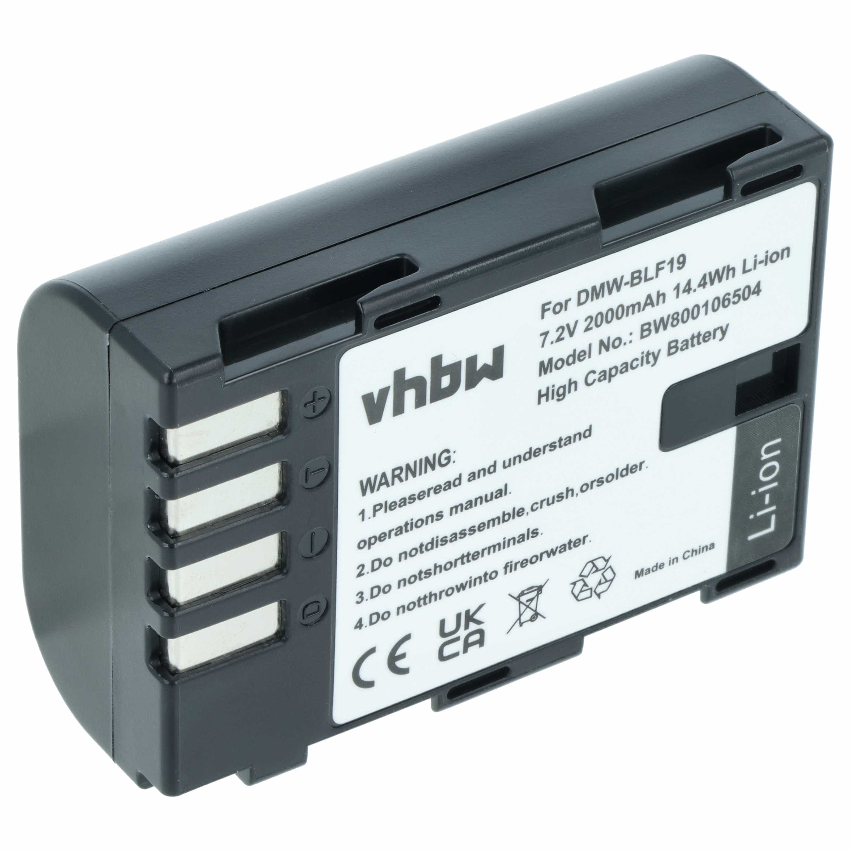 Battery replaces Panasonic DMW-BLF19E, DMW-BLF19 - 2000mAh, 7.2V, Li-Ion