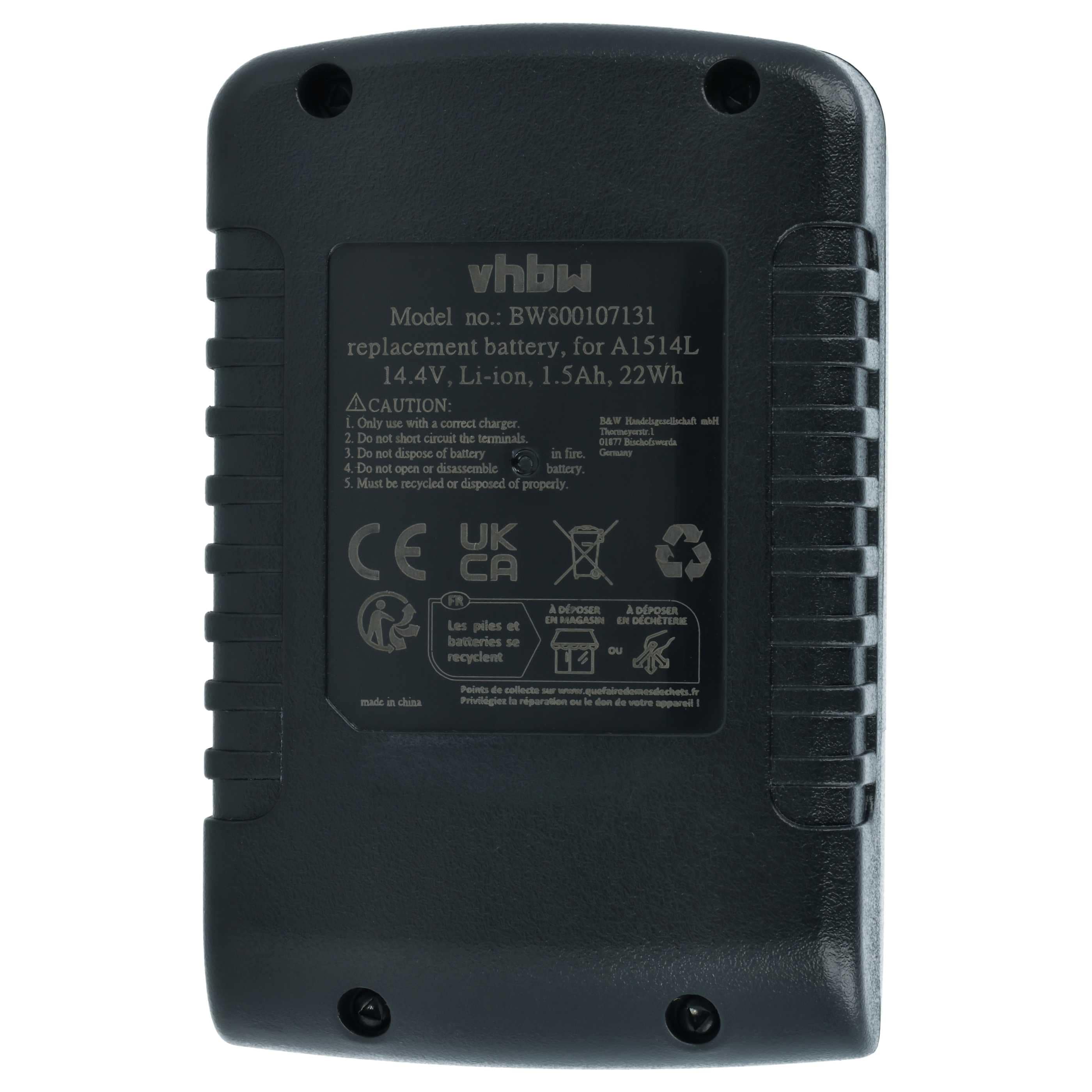 2x Batería para herramienta reemplaza Black & Decker A1514L - 1500 mAh, 14,4 V, Li-Ion