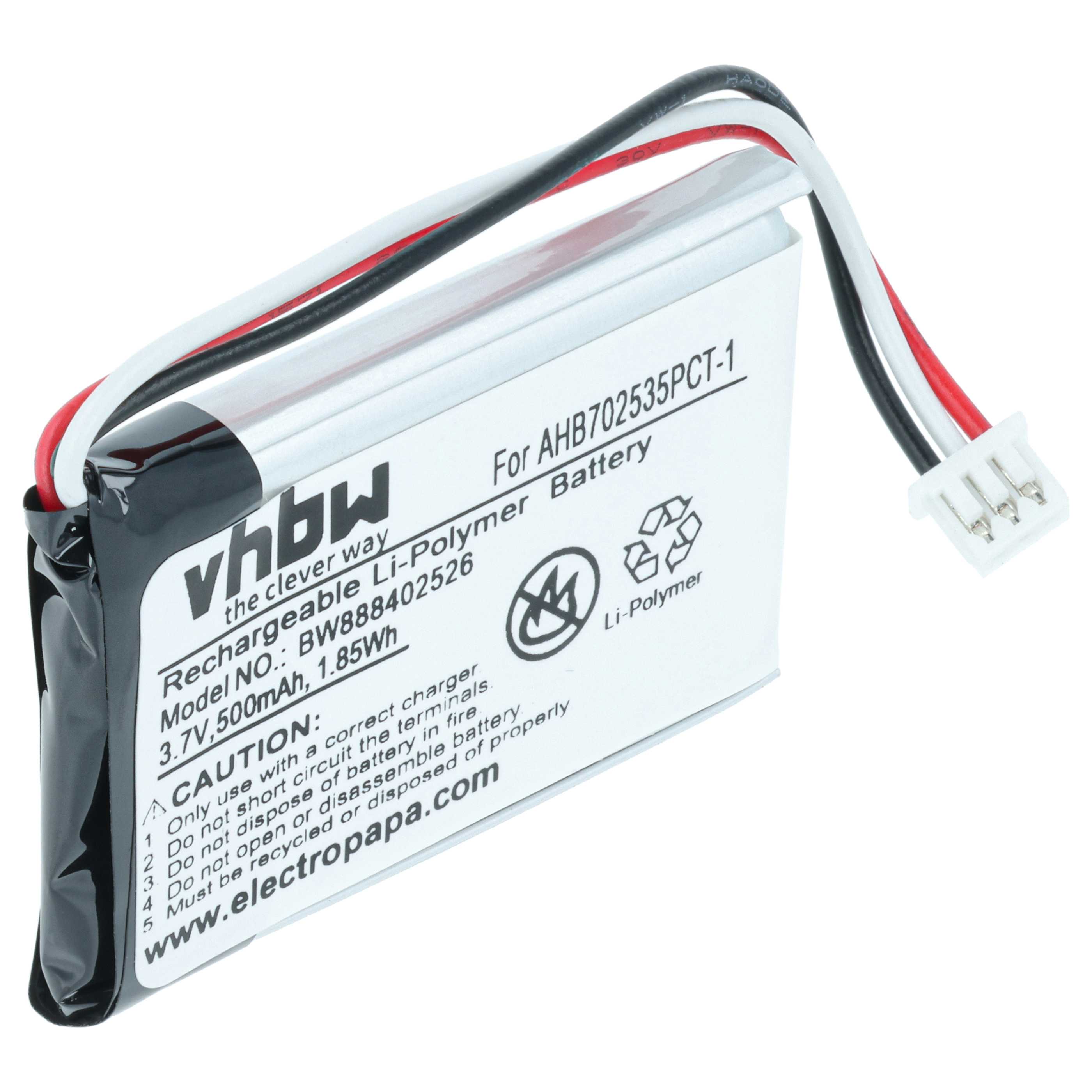 Batteria sostituisce Sennheiser AHB702535PCT-01 per auricolari cuffie - 500mAh 3,7V Li-Poly