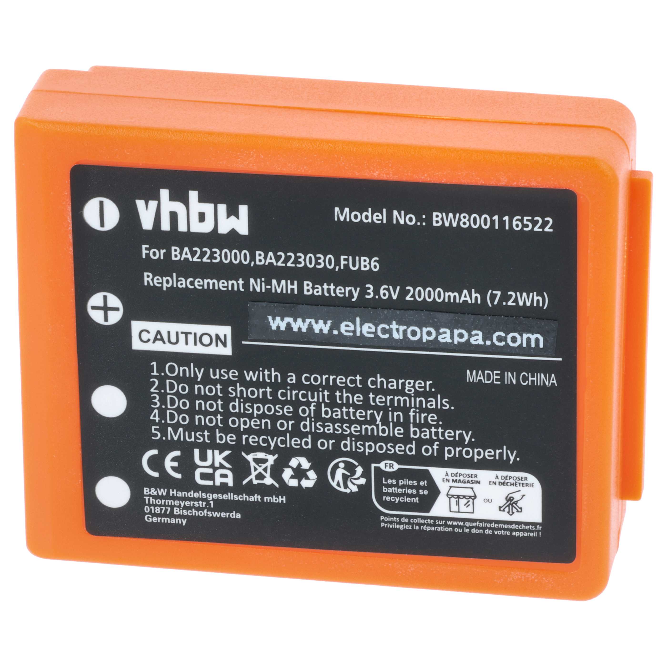 Batterie (10 pièces) remplace HBC FBFUB09N, BA223031, BA223001, FUA39, BA223000, BA223030 - 2000mAh 3,6V NiMH